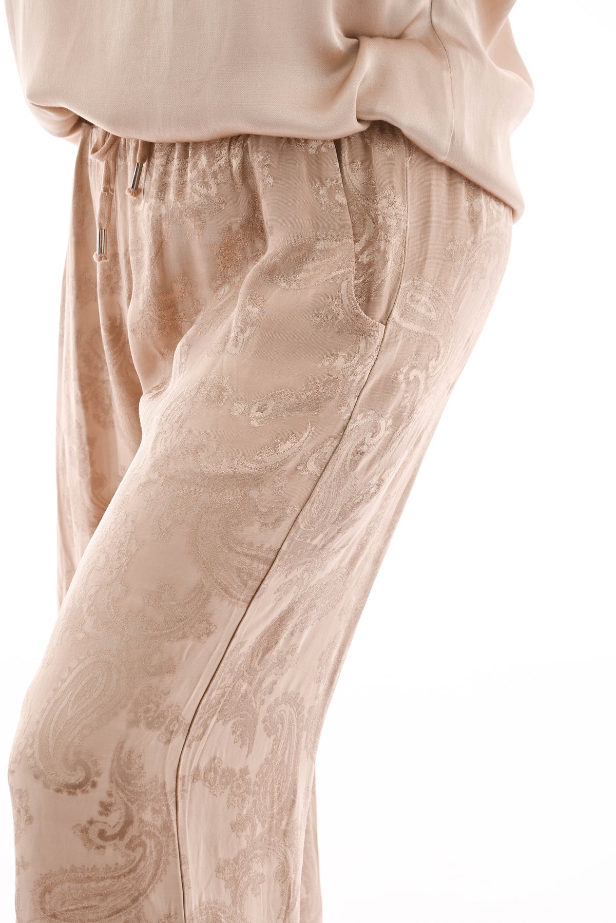 Silky wijde broek paisley beige