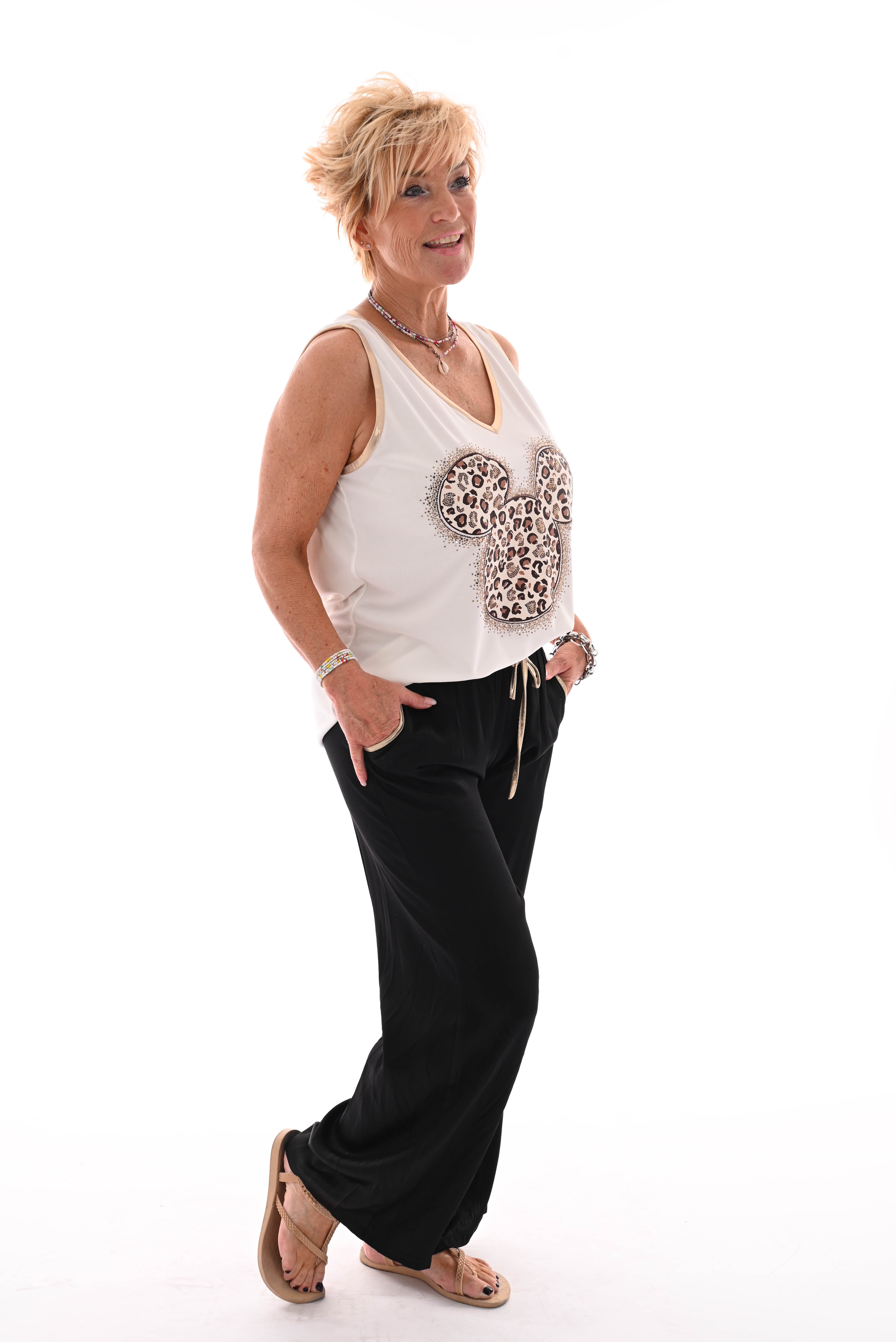 Silky wijde broek gouden broekband zwart