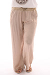 Silky wijde broek gouden broekband beige