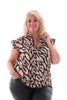 Top v-hals met roezels giraffe beige