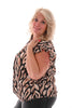 Top v-hals met roezels giraffe beige