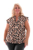 Top v-hals met roezels giraffe beige