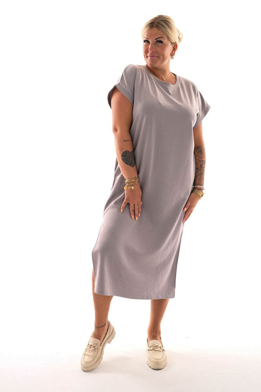 T-shirt dress met split taupe