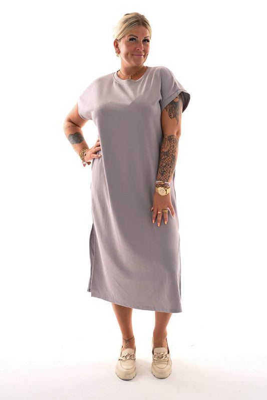 T-shirt dress met split taupe