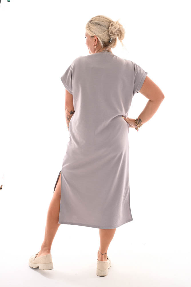 T-shirt dress met split taupe