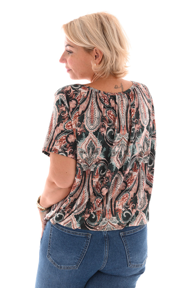 Basic top travel paisley flessengroen