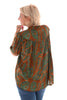 Blouse pofmouwen viscose bloem legergroen/bruin