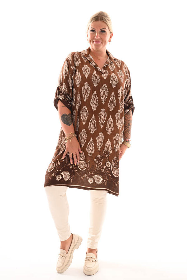 Tuniek viscose barok ophaalmouwen bruin