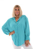 Doorknoop blouse met kraag uni aqua