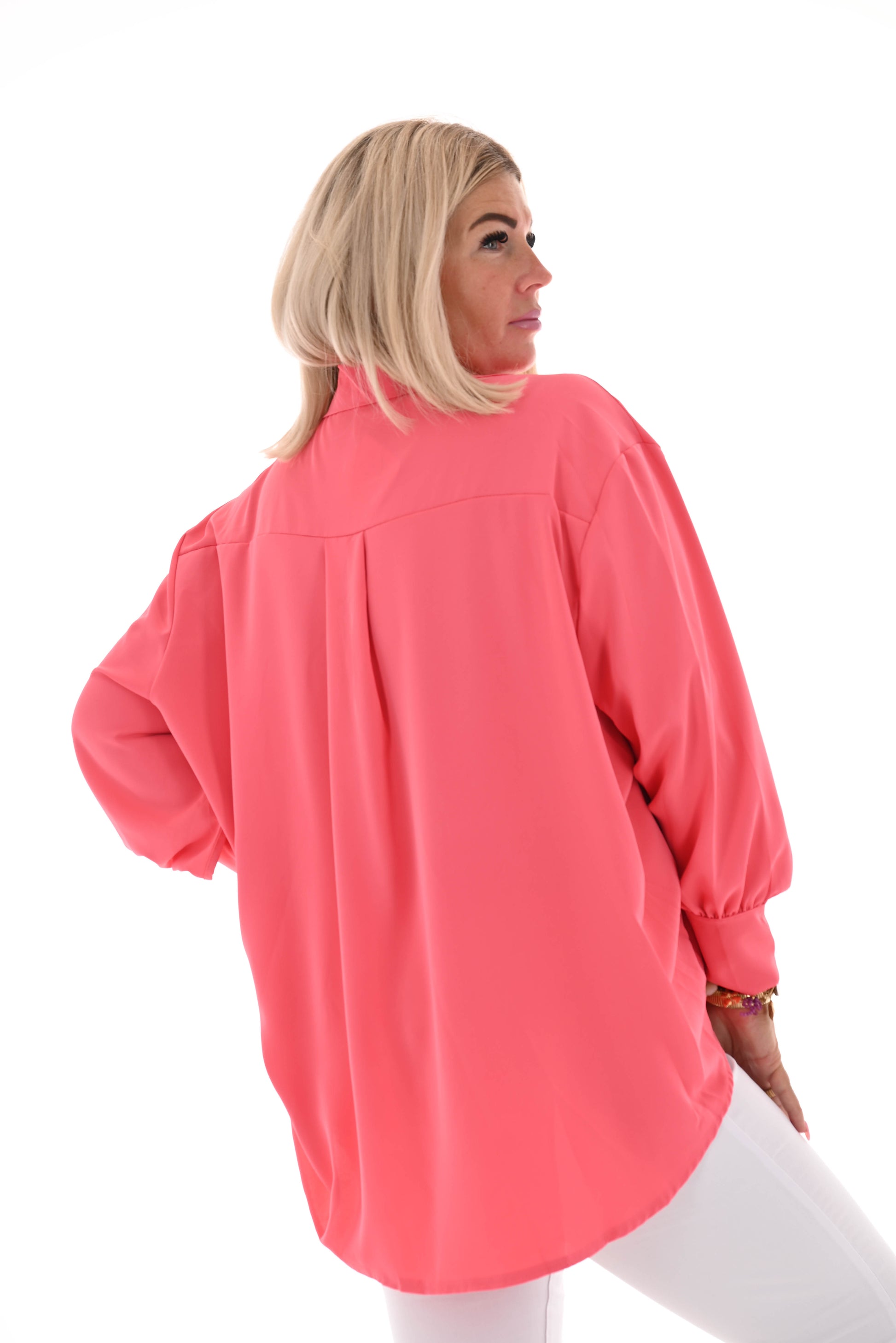 Doorknoop blouse met kraag uni koraal