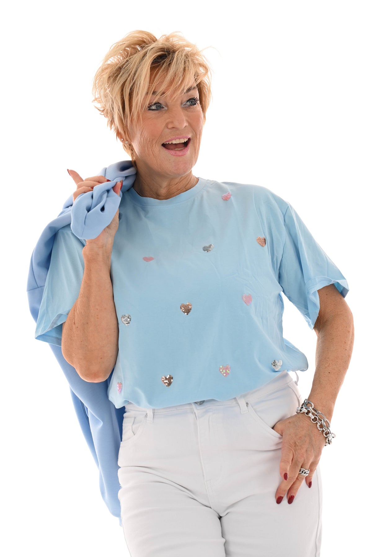 T-shirt met hartjes lichtblauw