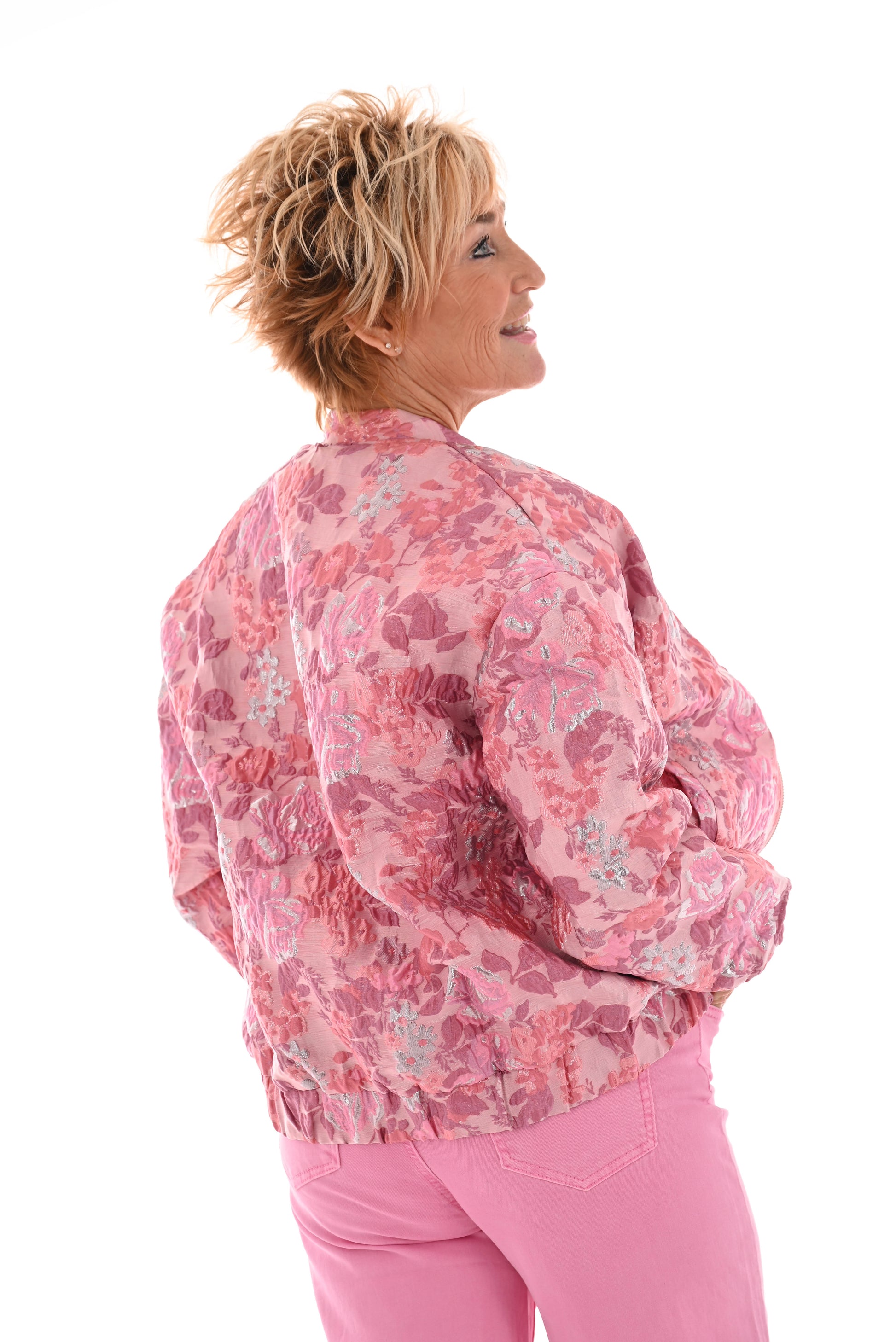 Bomber met bloemen roze