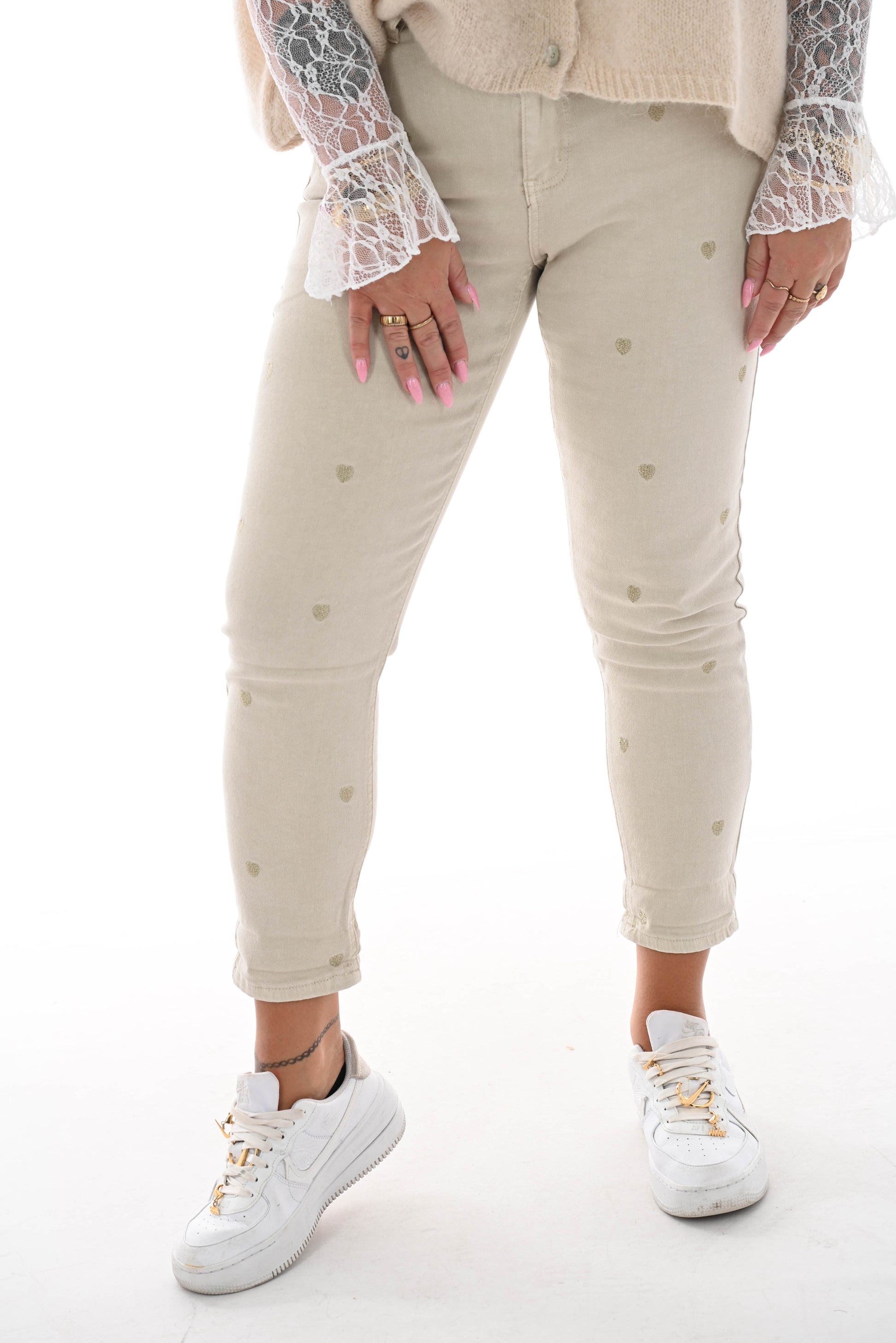 Zac&Zoe Jeans met hartjes beige