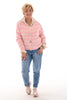 Gebreid vest strepen met knopen lichtroze/wit
