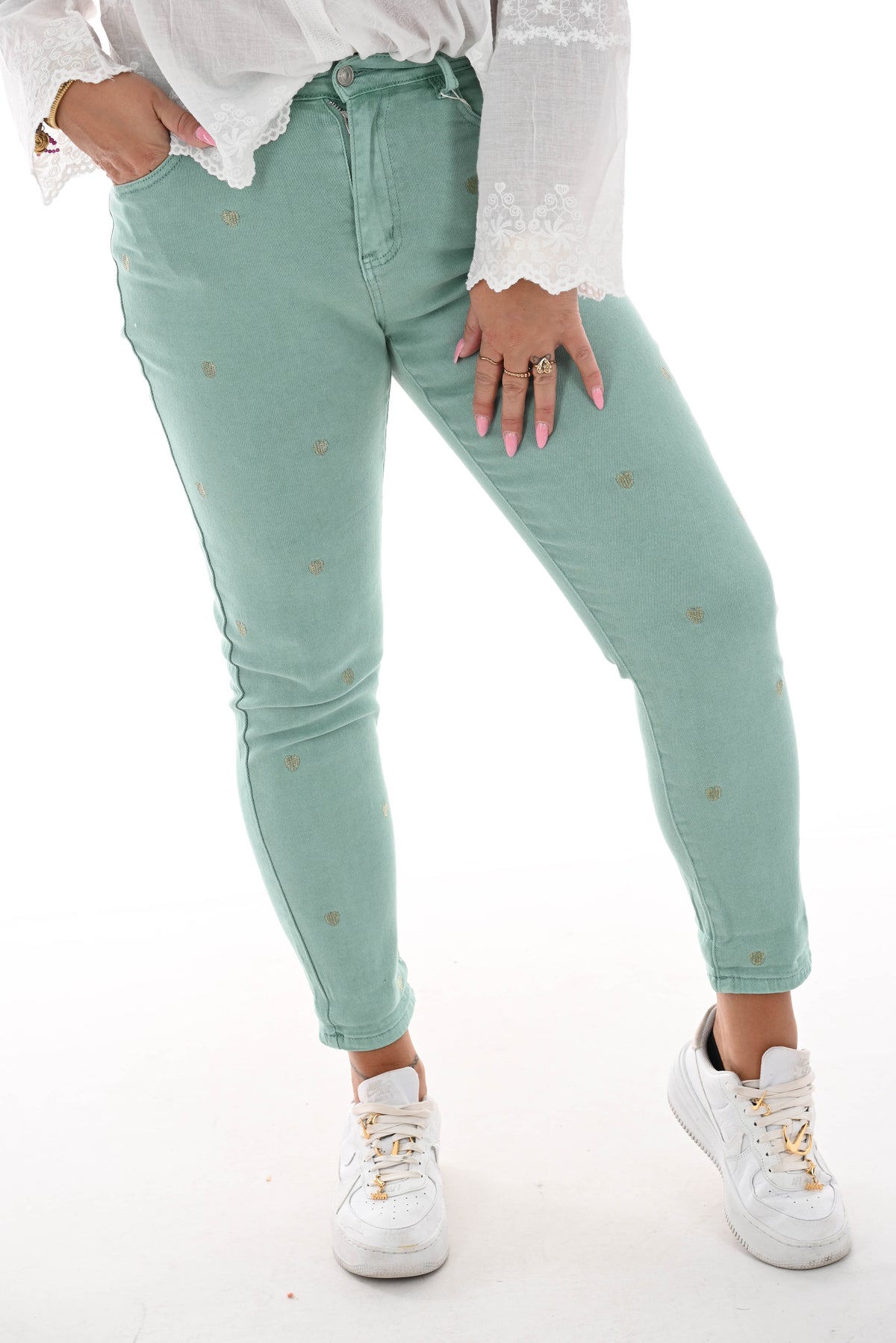 Zac&Zoe Jeans met hartjes groen