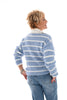 Gebreid vest strepen met knopen lichtblauw/wit
