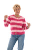 Gebreid vest strepen met knopen fuchsia/roze