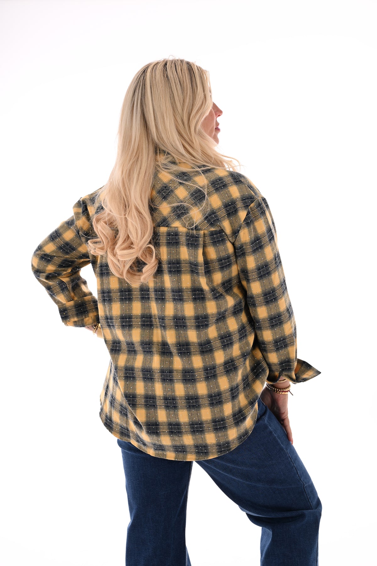 Blouse houthakkers met strass geel