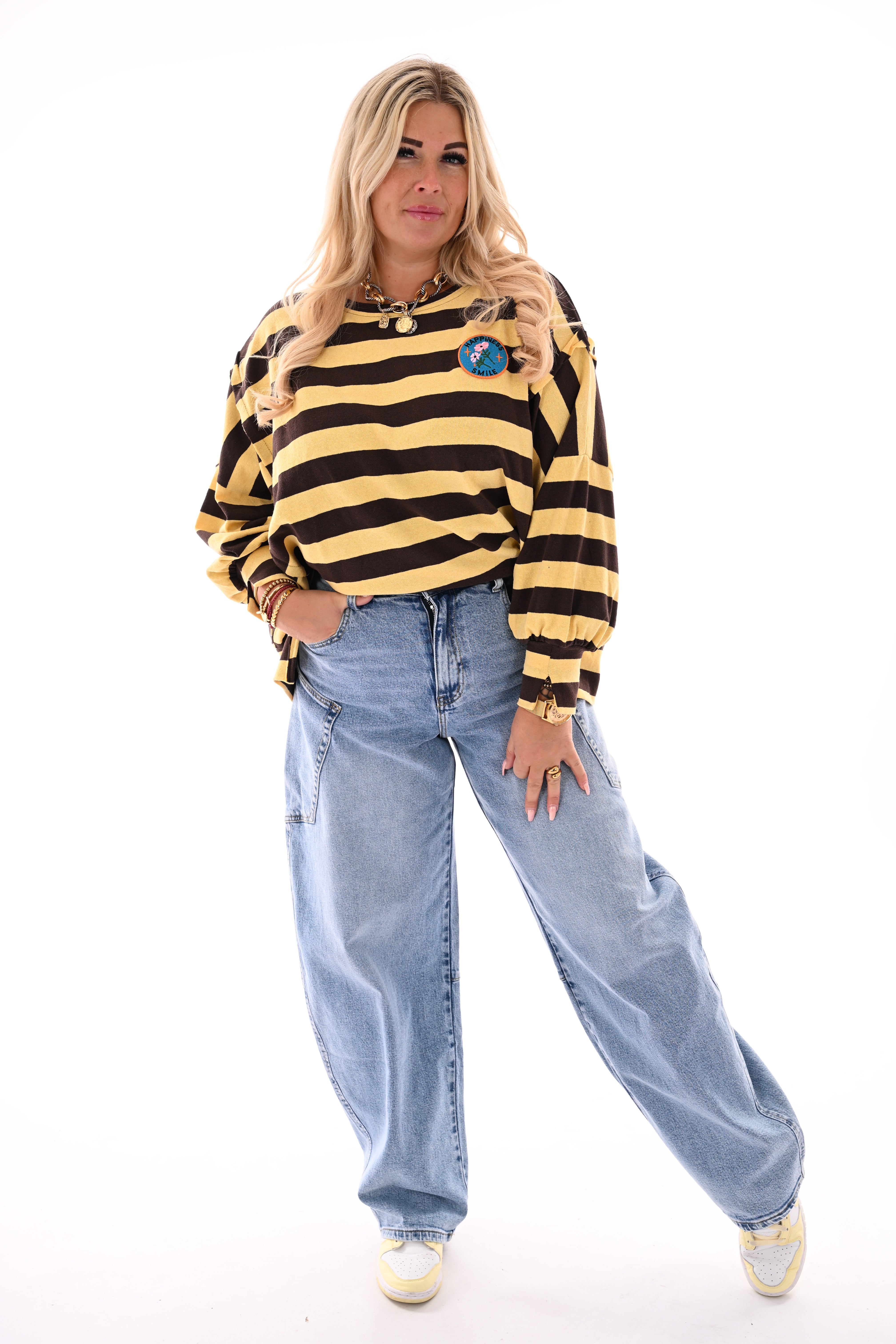 Brede gestreepte sweater bruin