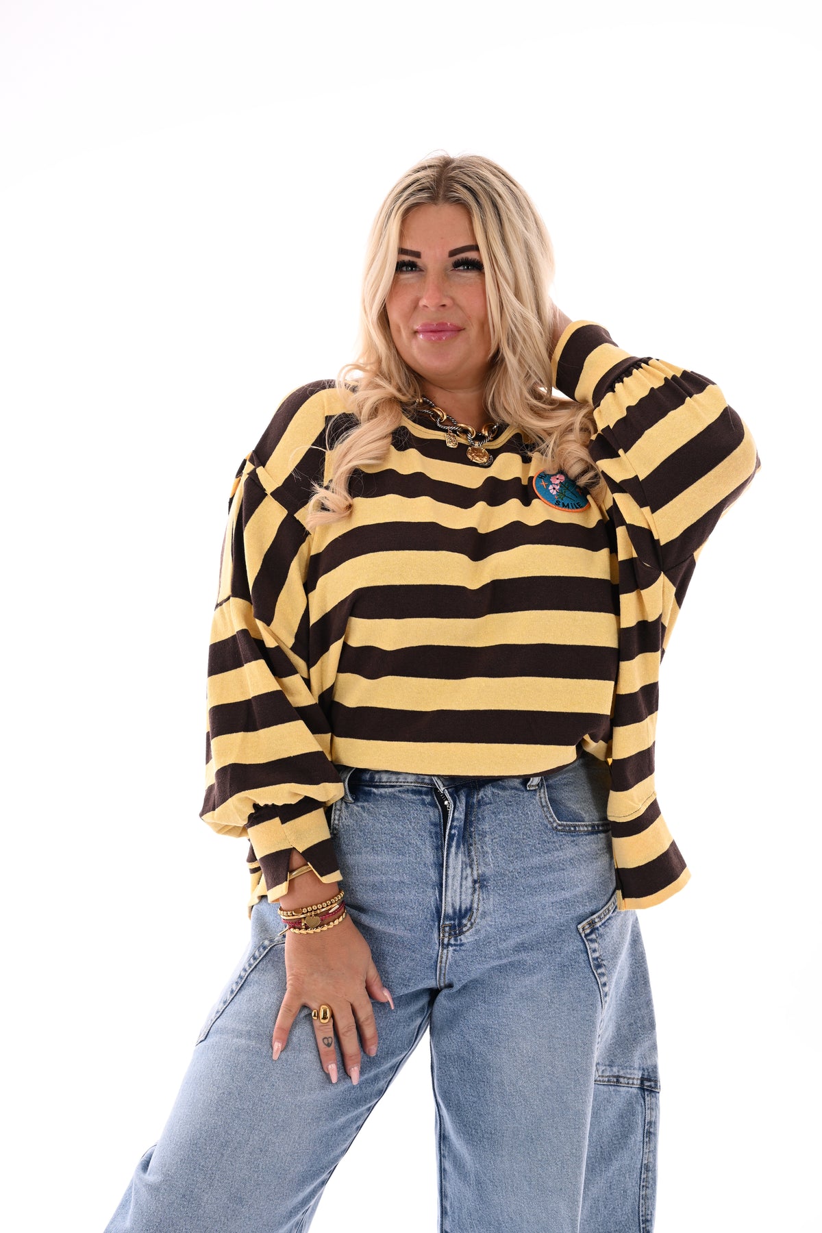 Brede gestreepte sweater bruin