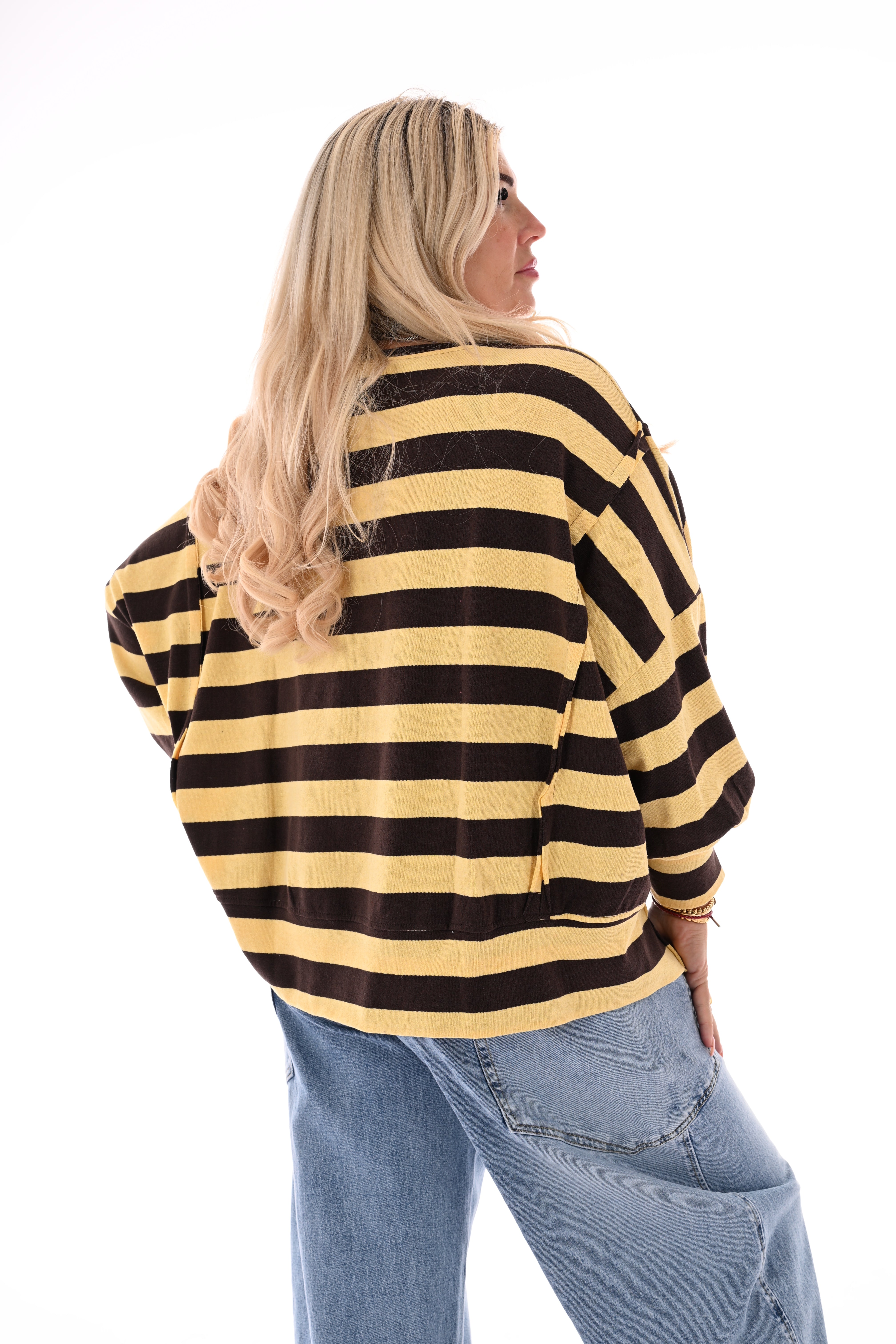 Brede gestreepte sweater bruin
