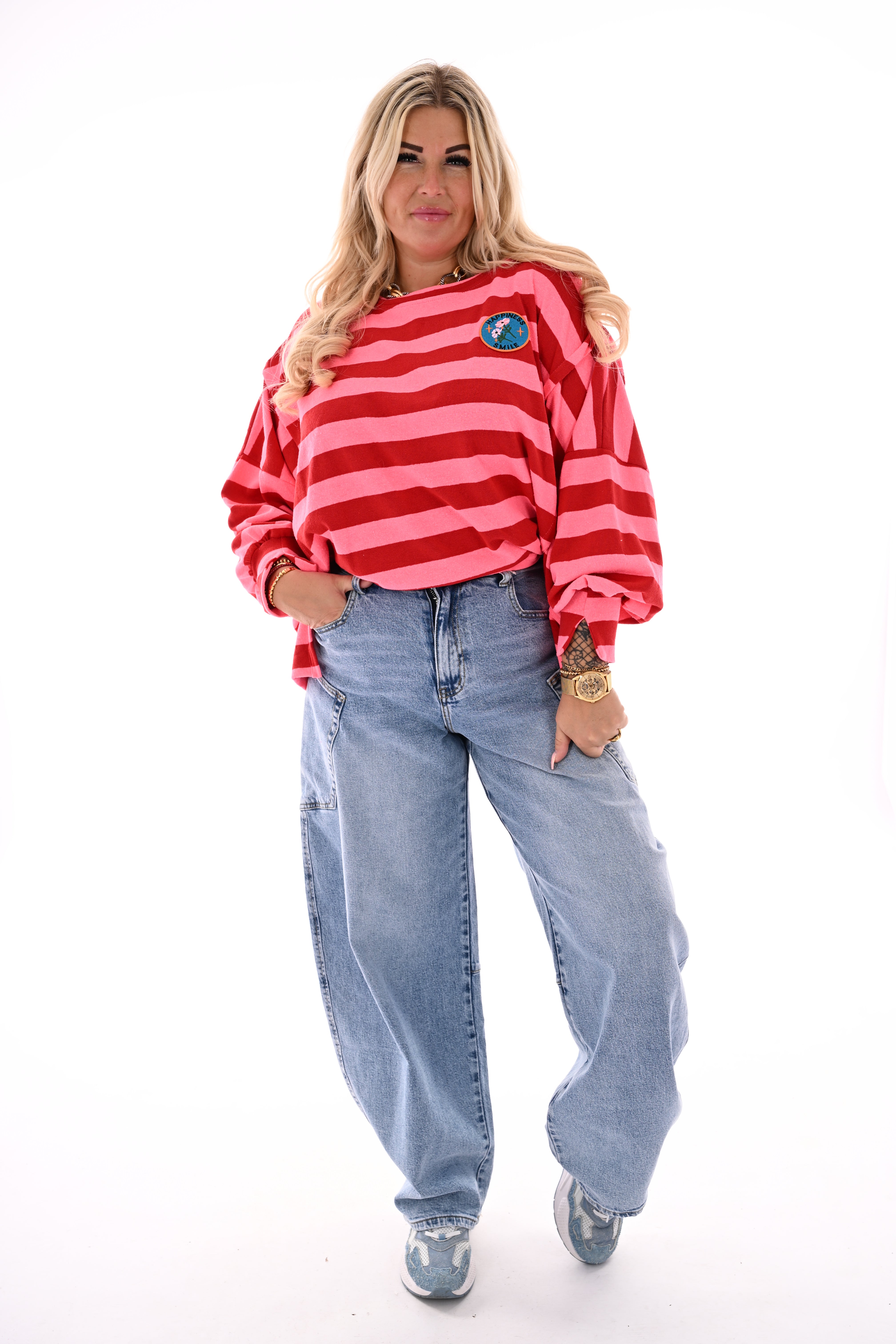 Brede gestreepte sweater rood