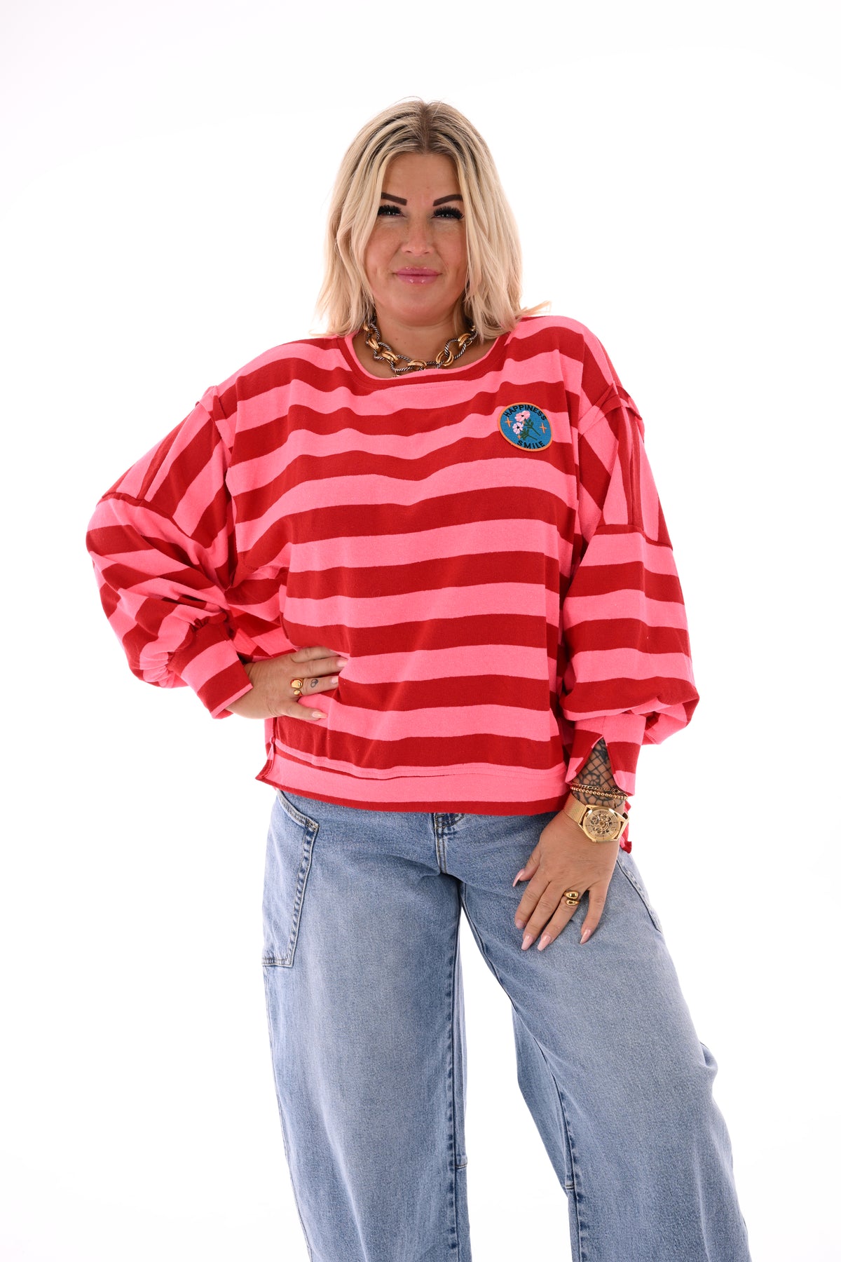 Brede gestreepte sweater rood