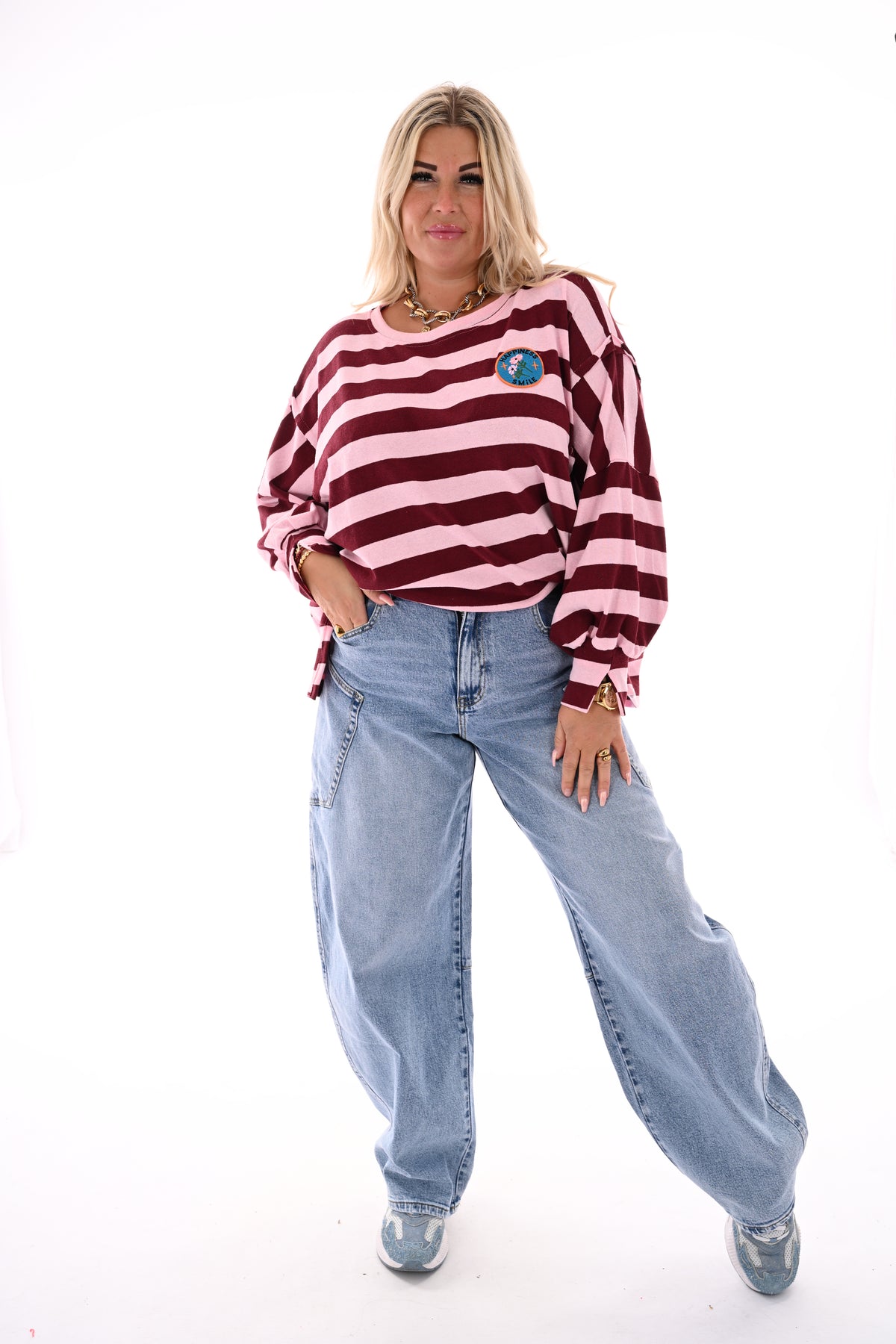 Brede gestreepte sweater bordeaux