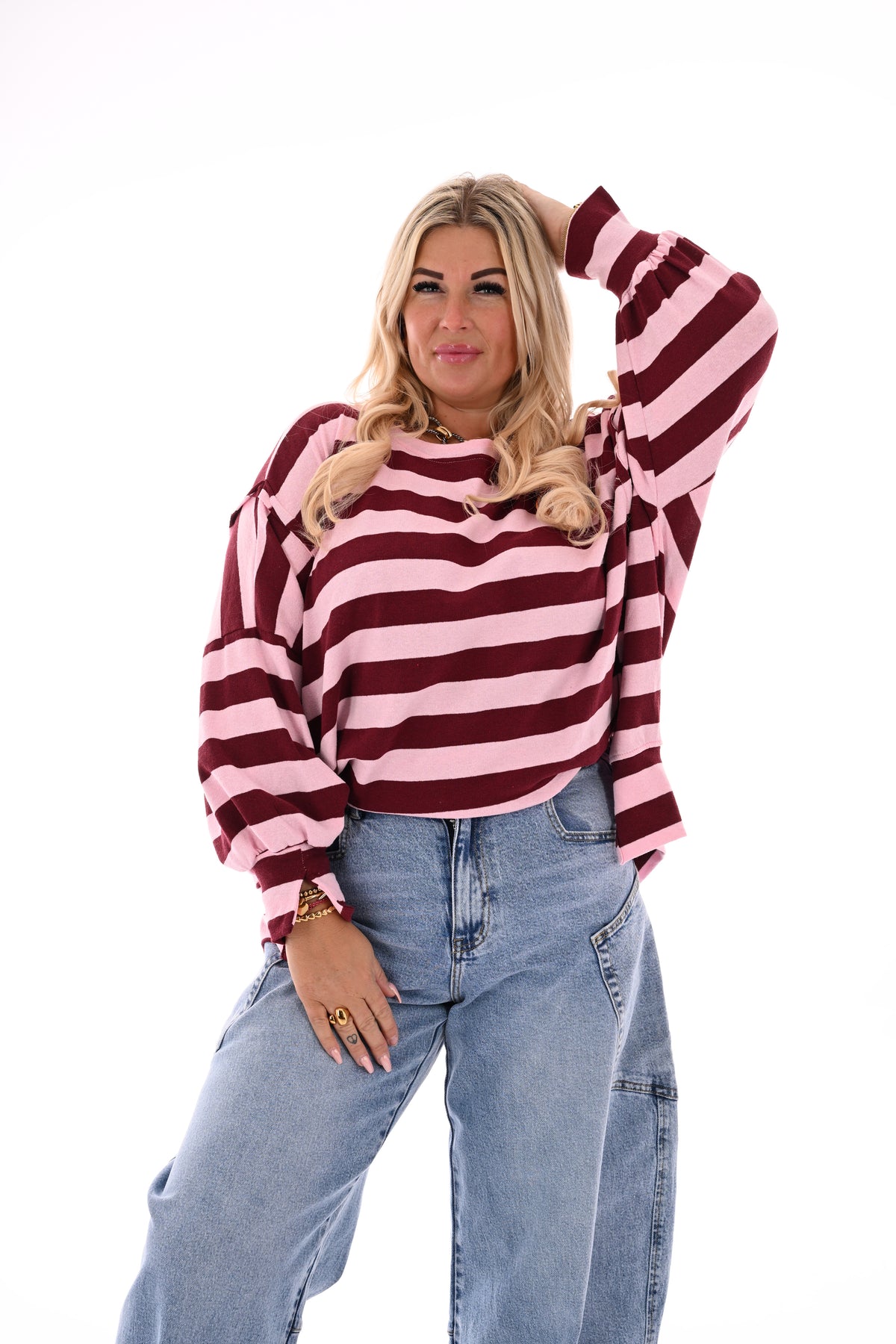 Brede gestreepte sweater bordeaux