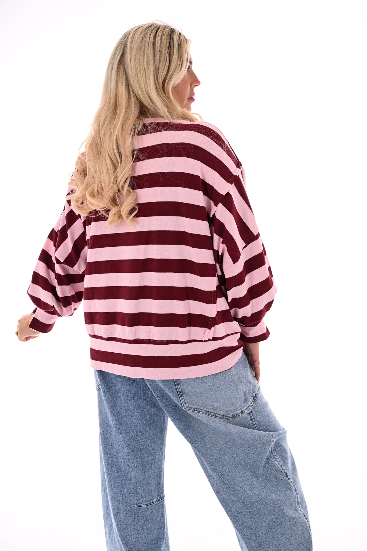 Brede gestreepte sweater bordeaux