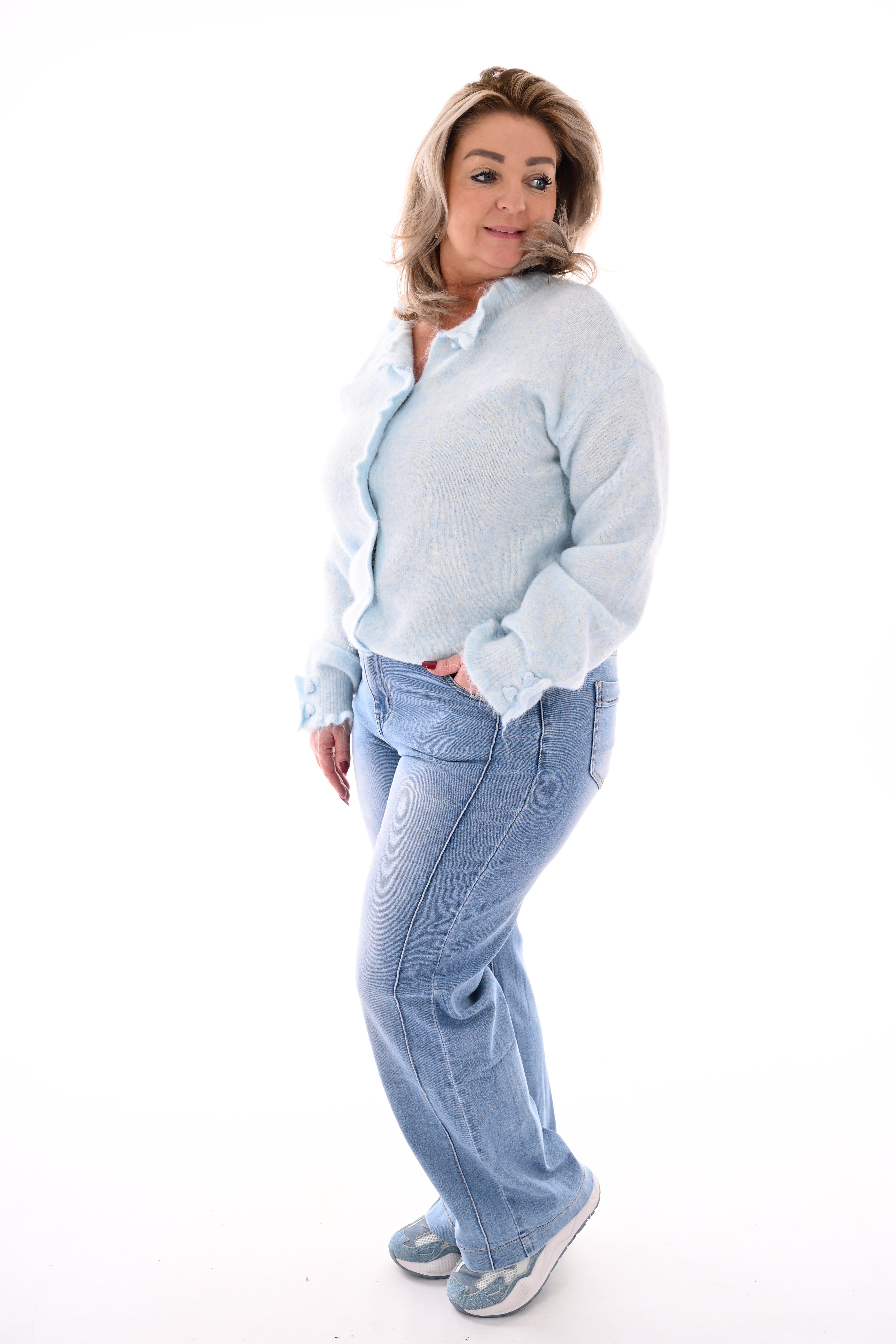 Vest knopen met roezelmouwen lichtblauw