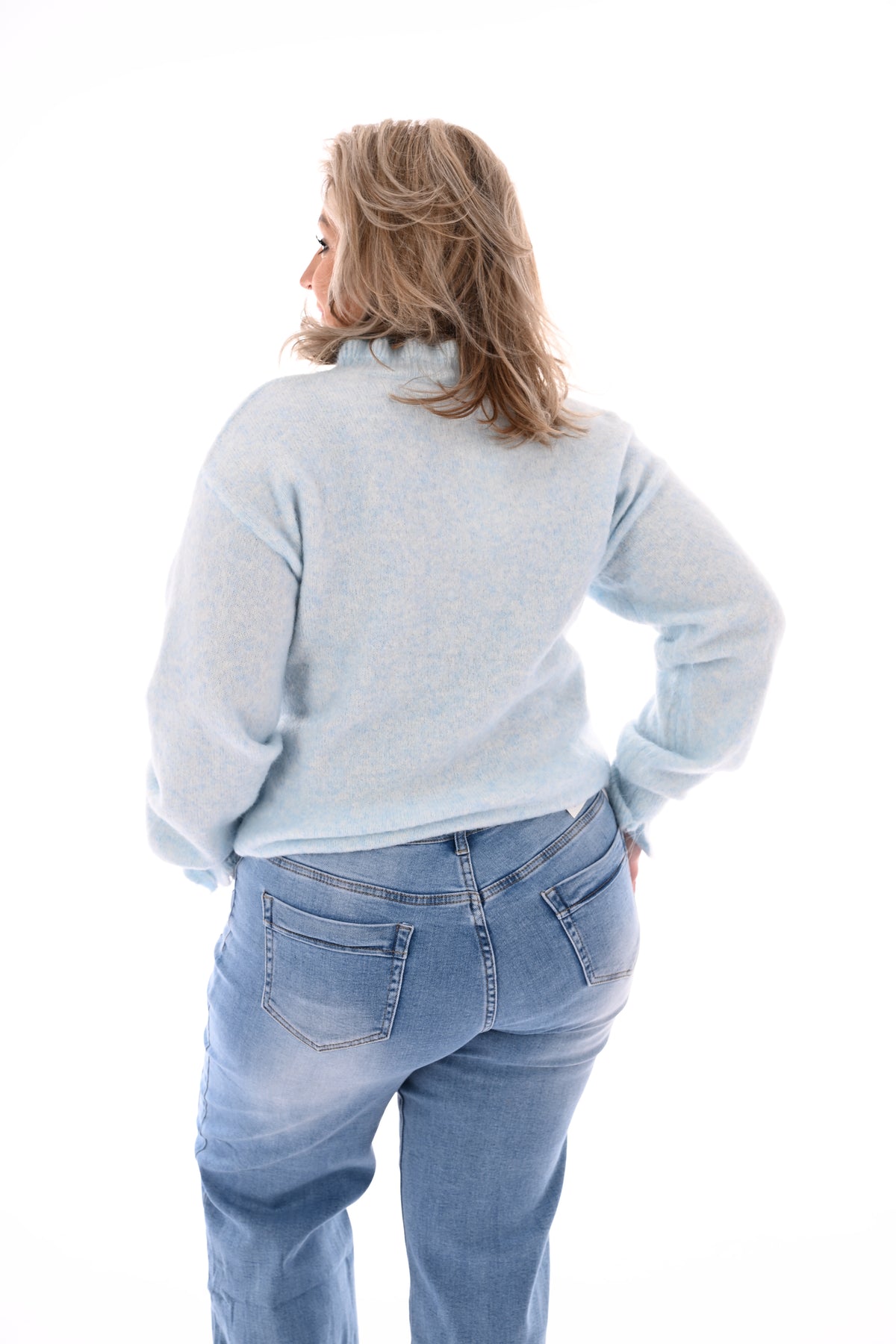 Vest knopen met roezelmouwen lichtblauw