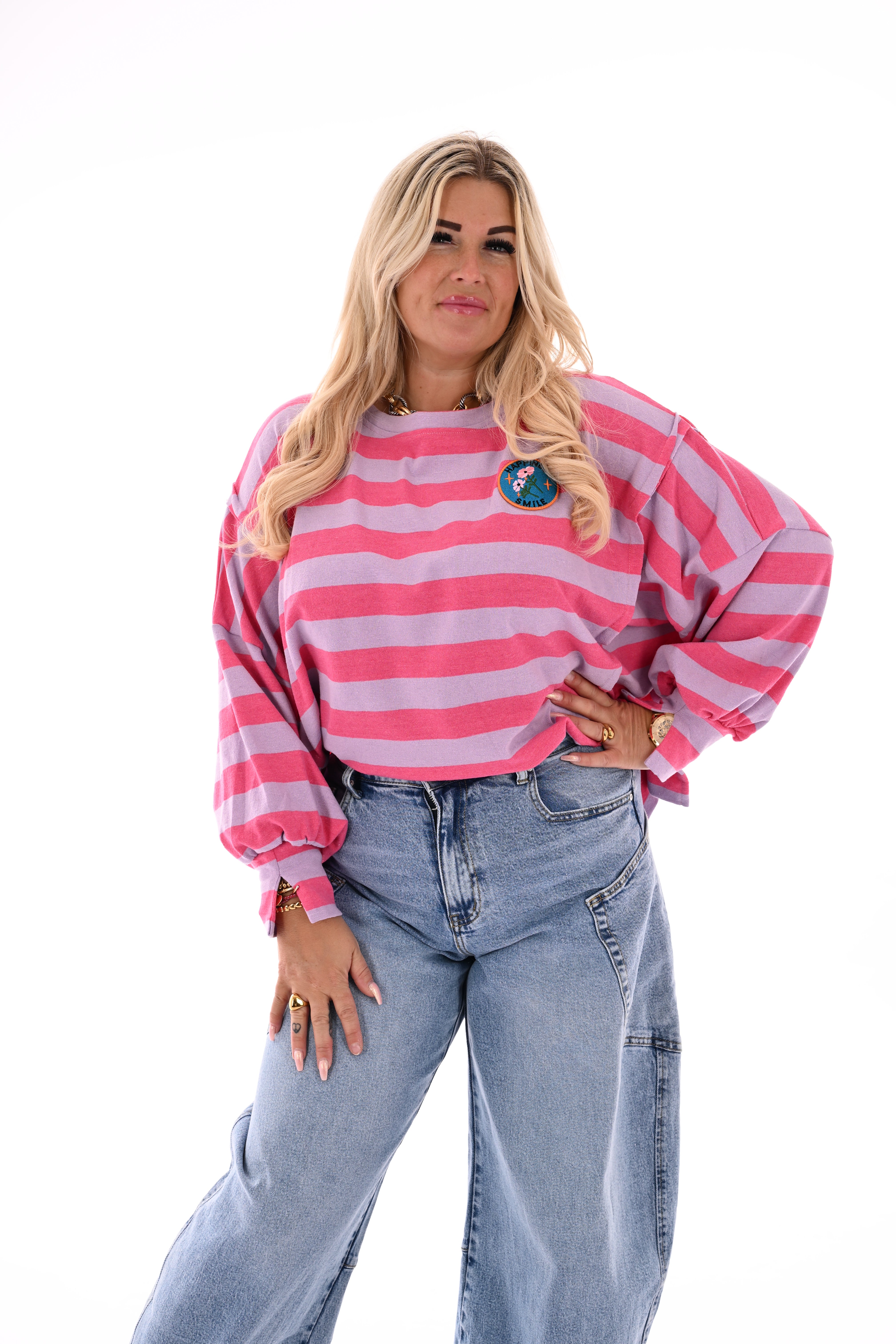 Brede gestreepte sweater lila