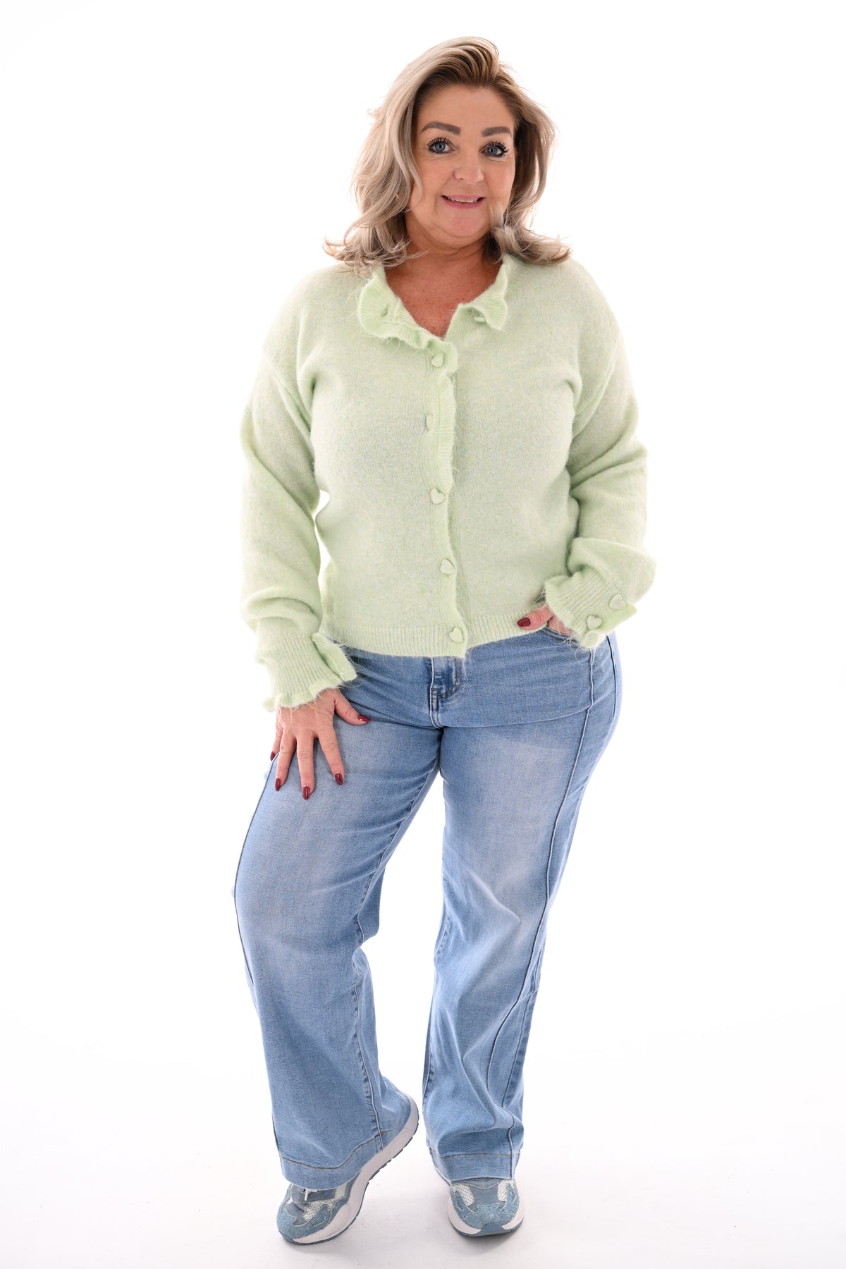 Vest knopen met roezelmouwen lichtgroen