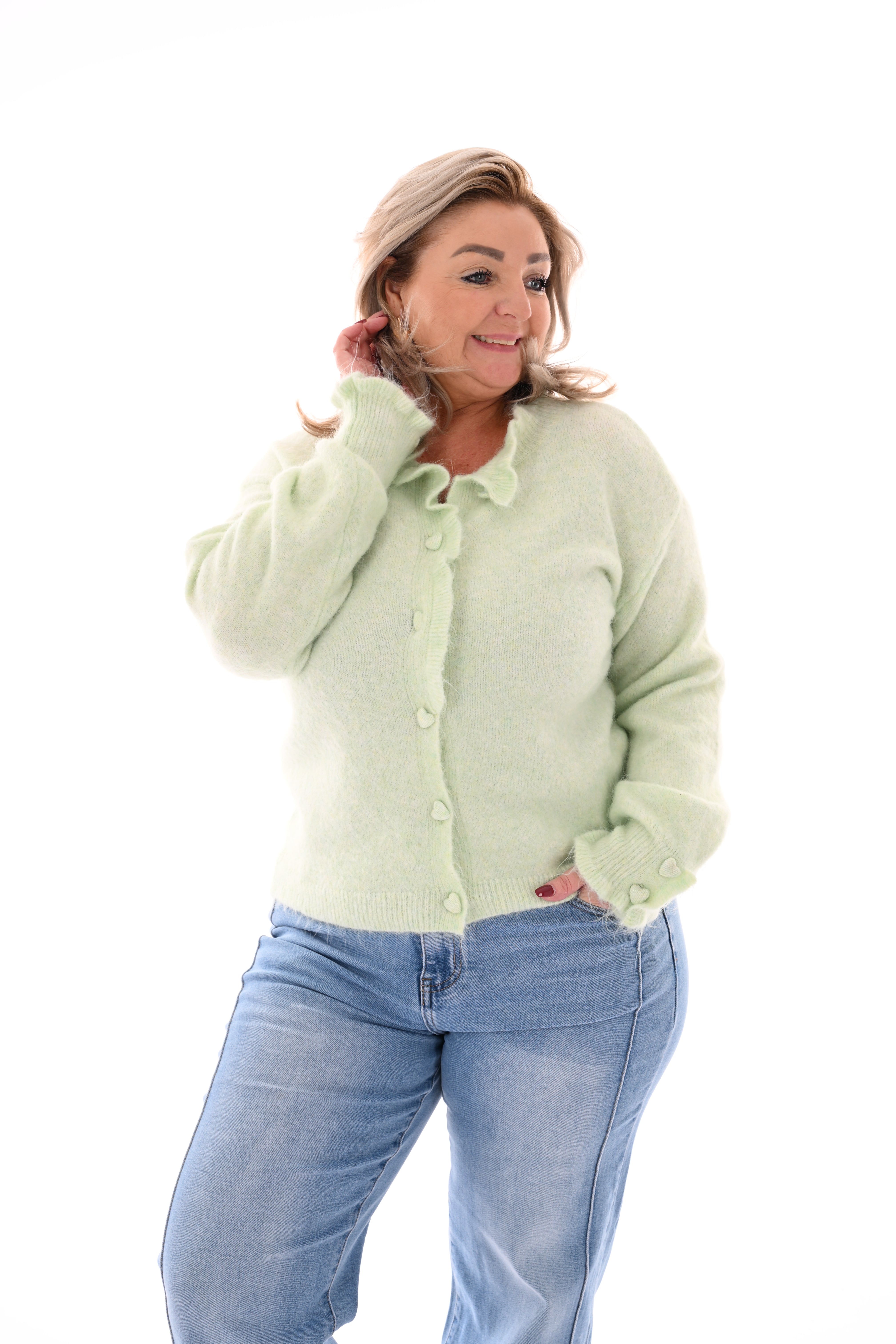 Vest knopen met roezelmouwen lichtgroen