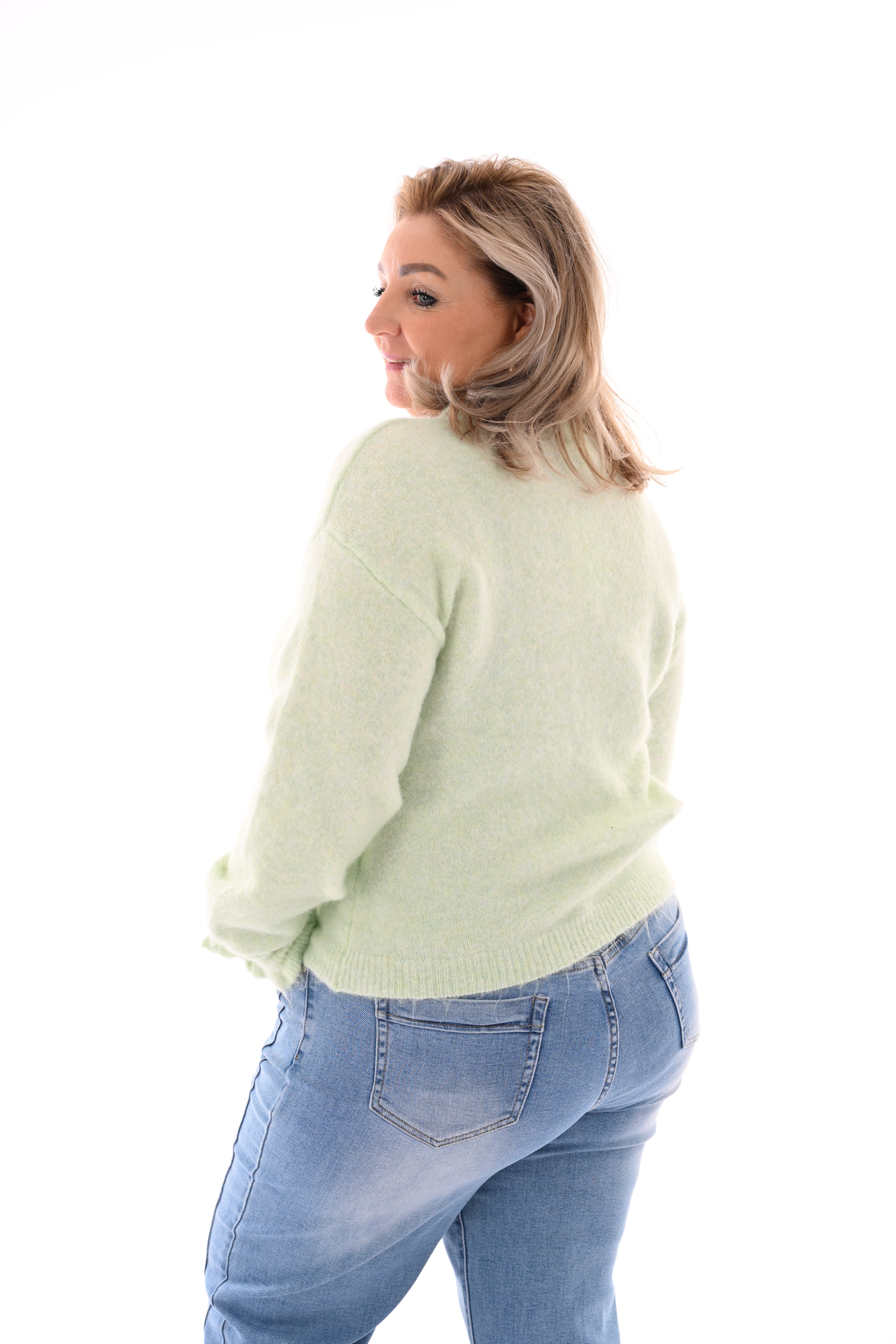 Vest knopen met roezelmouwen lichtgroen