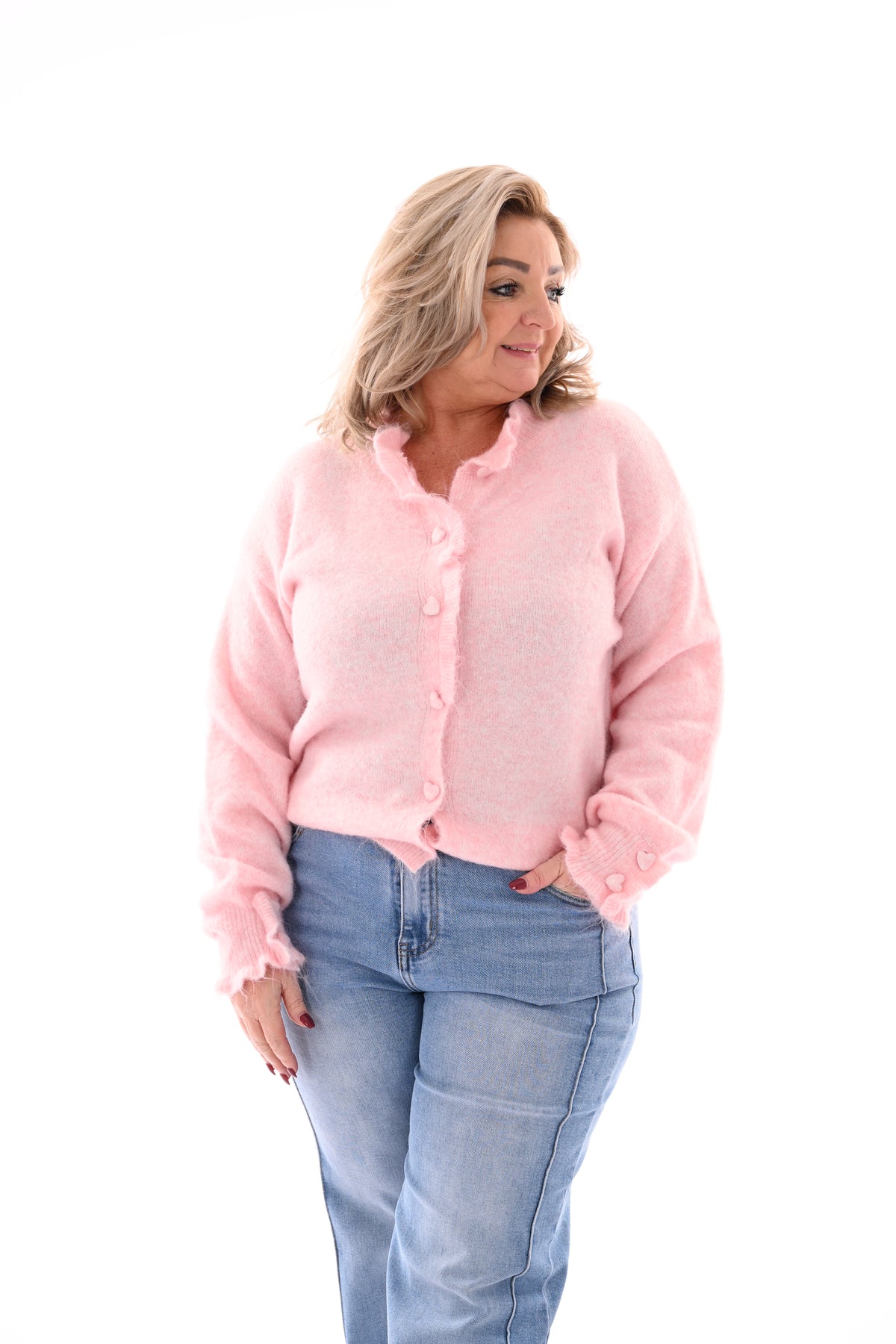 Vest knopen met roezelmouwen lichtroze