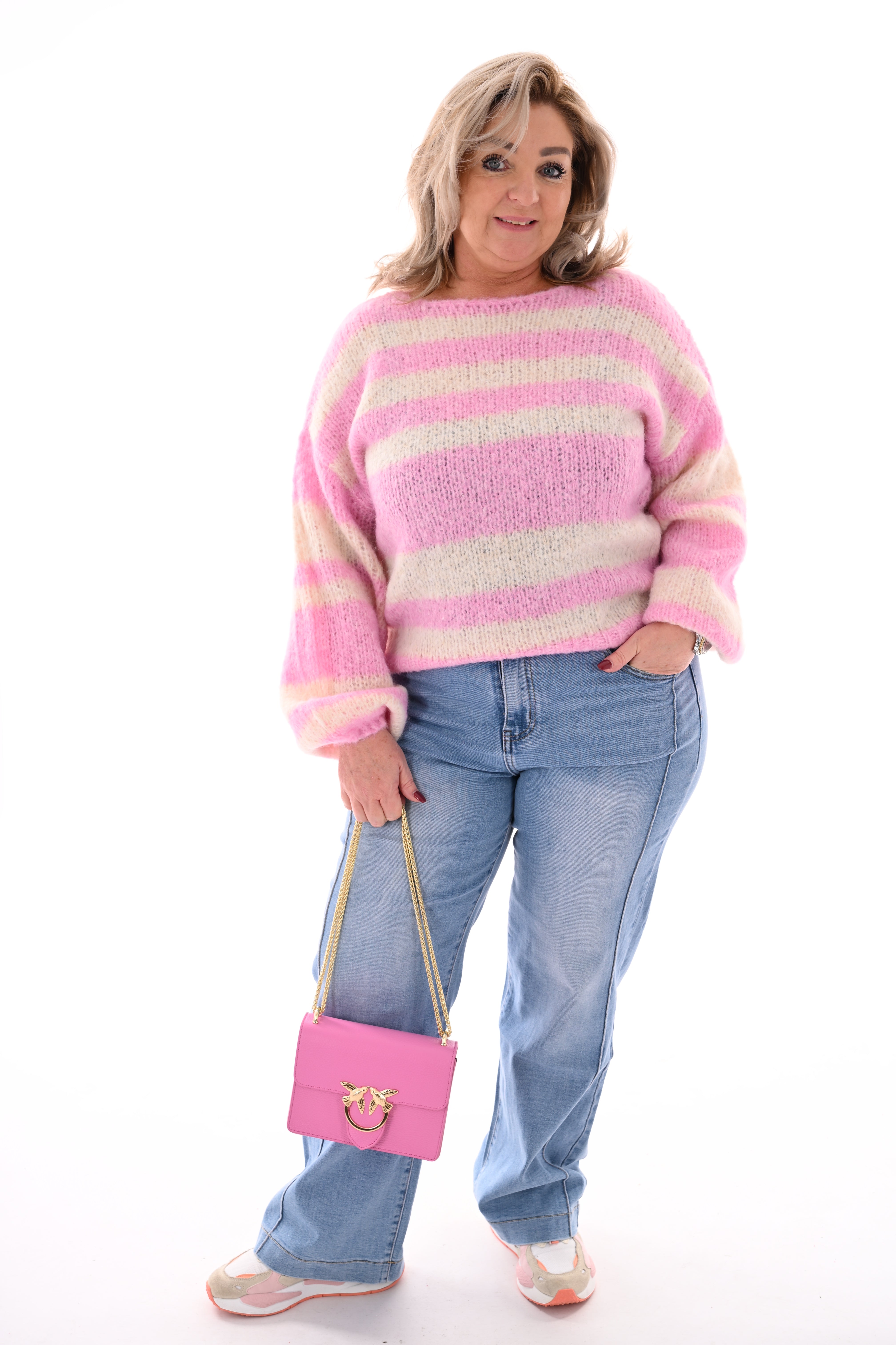 Gebreide trui strepen roze
