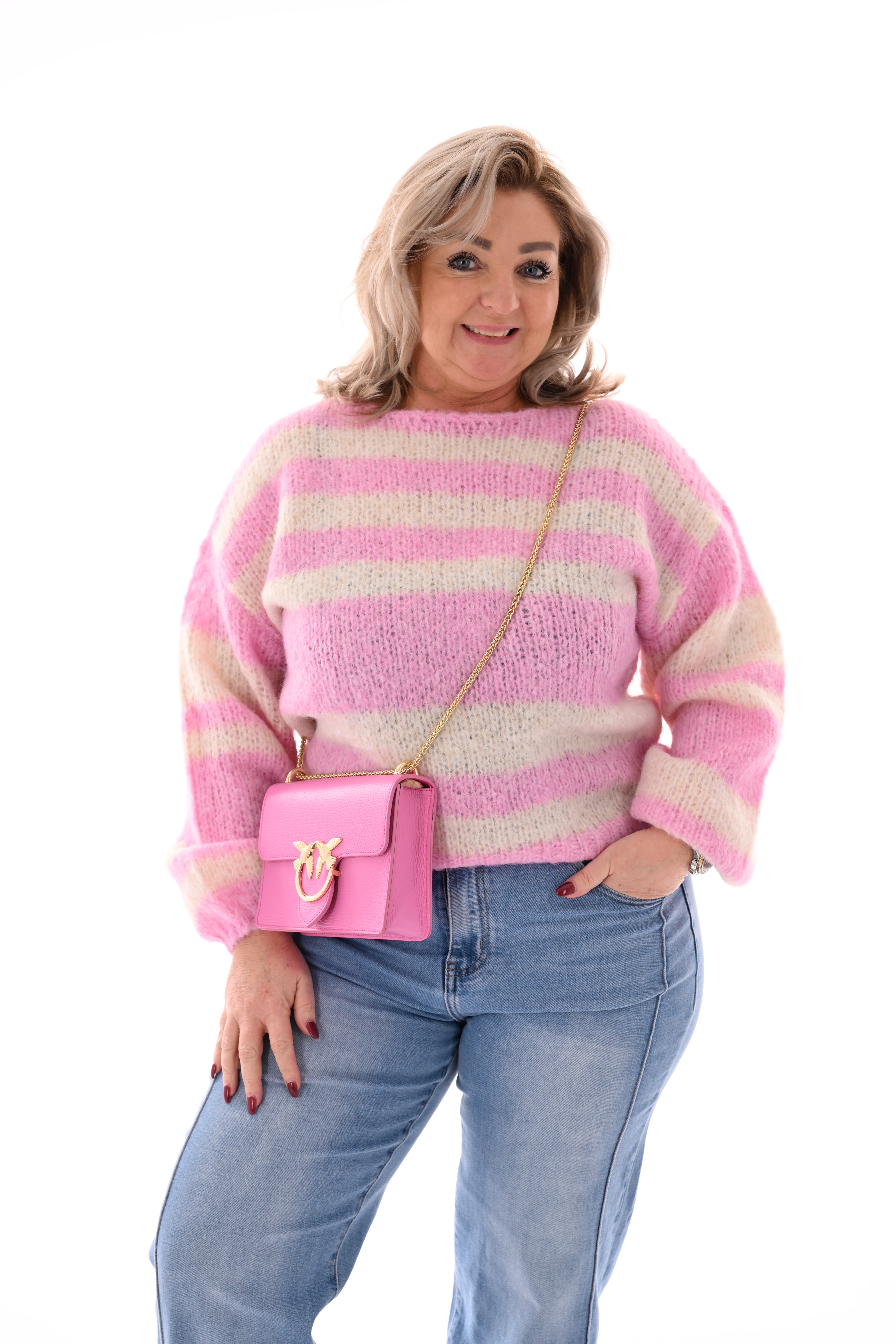 Leren crossbody tas gesp birds roze