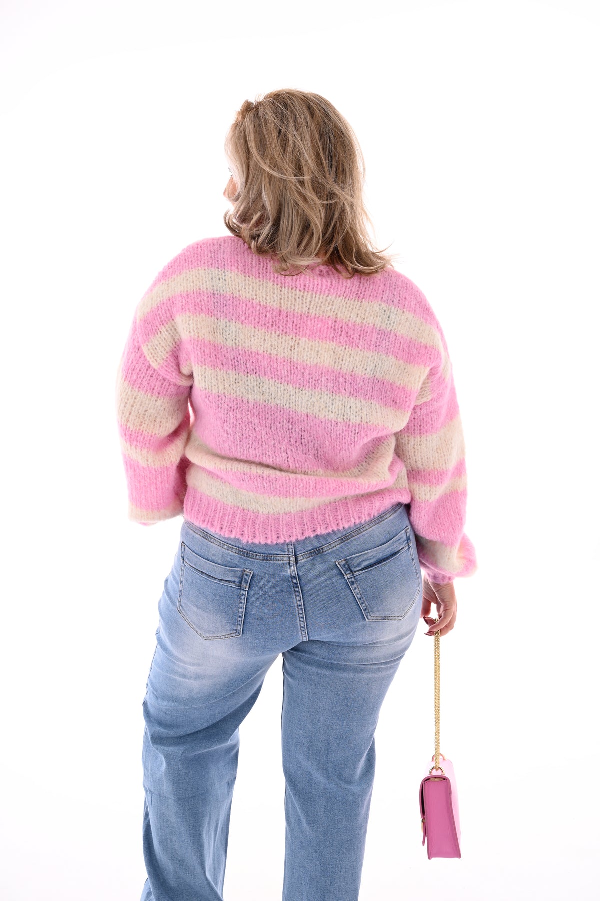Gebreide trui strepen roze