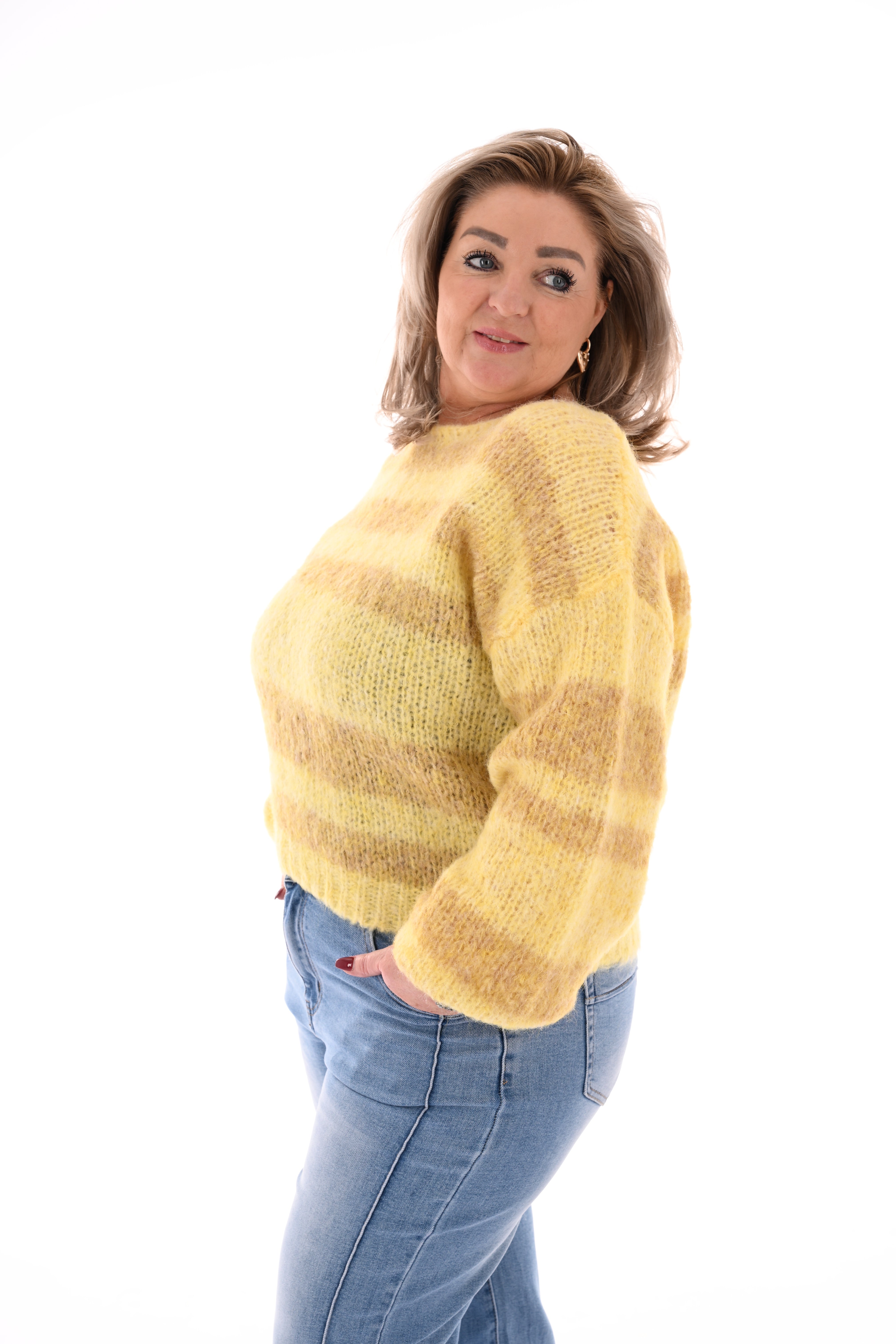 Gebreide trui strepen geel