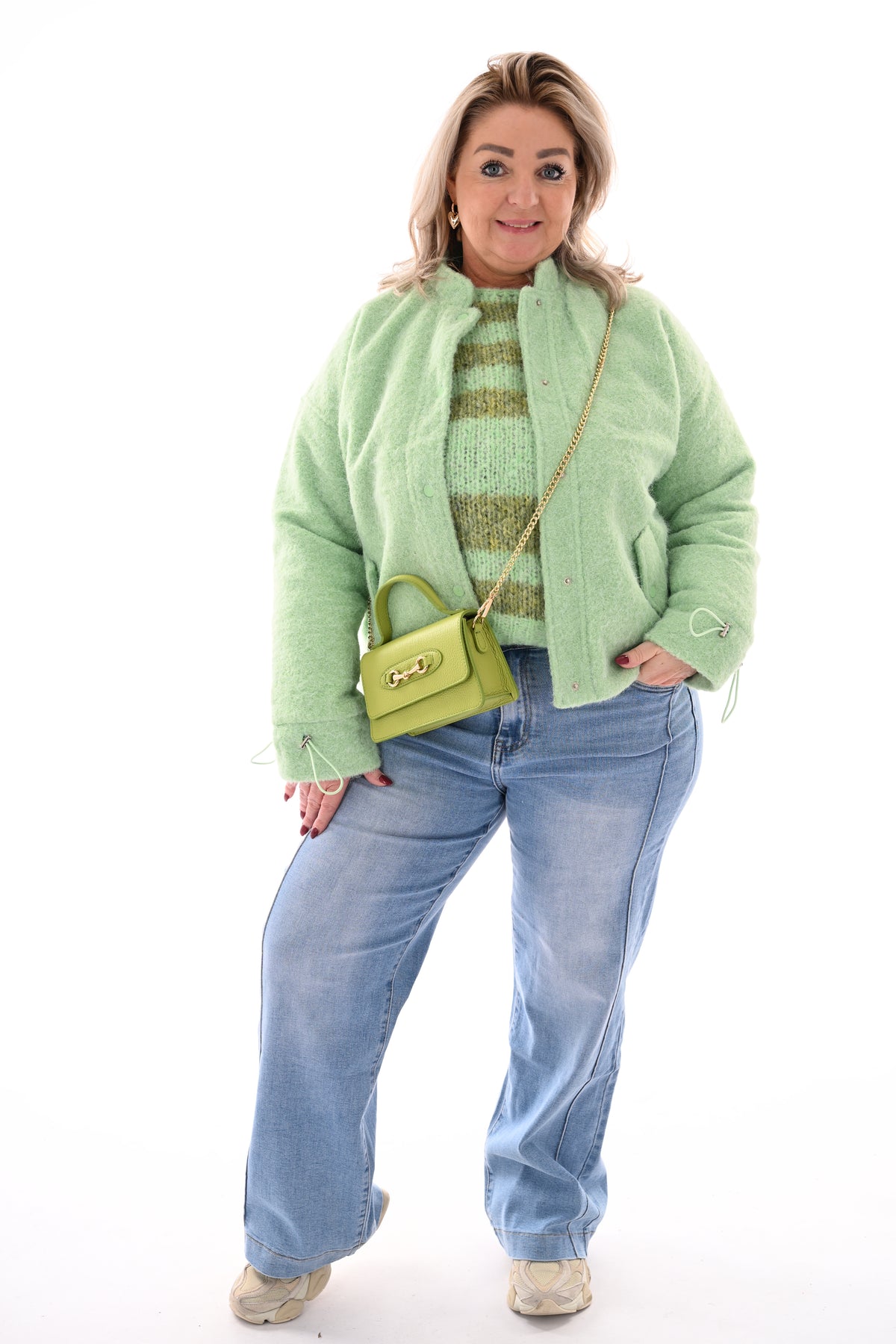 Wavy boucle jasje lichtgroen