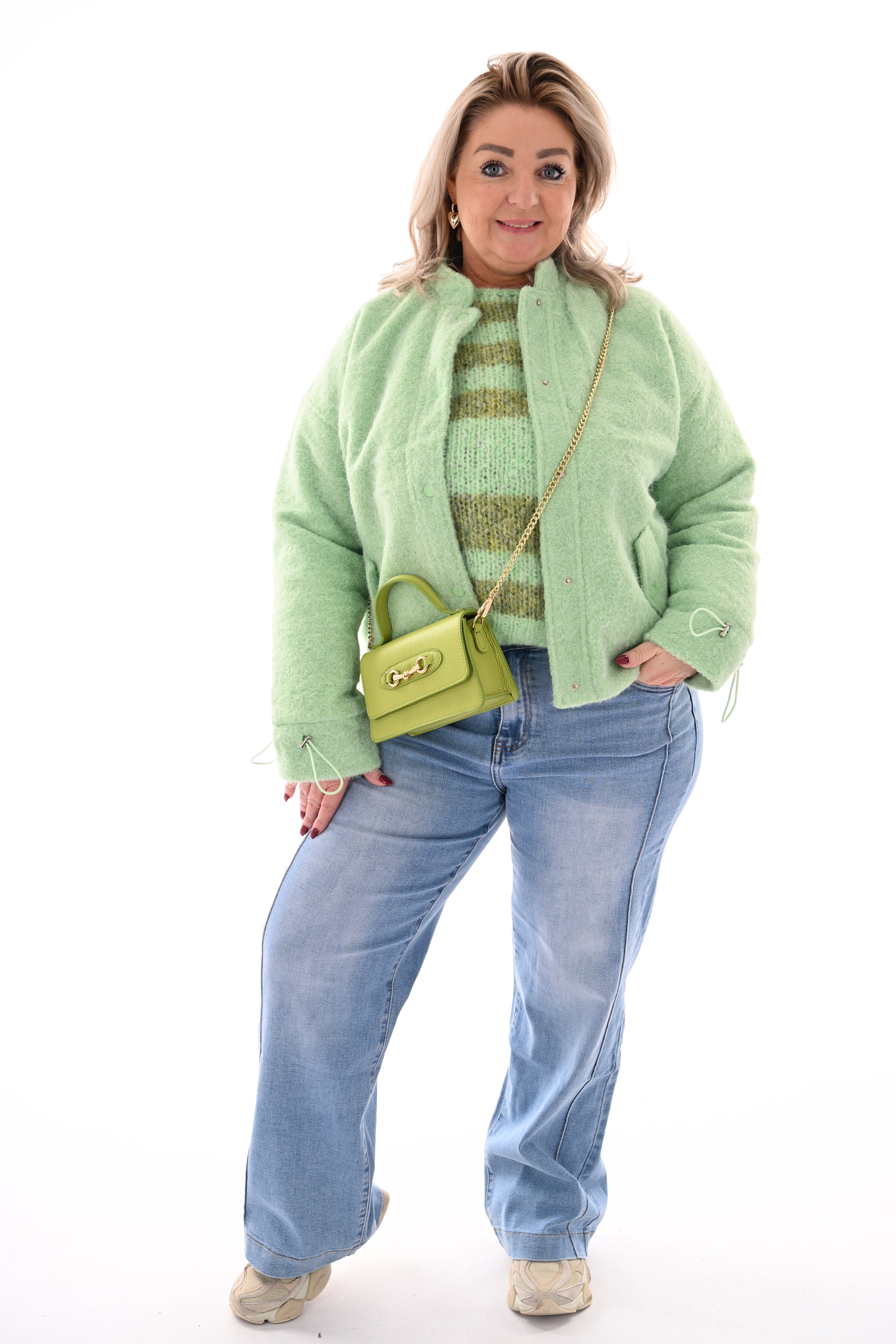 Wavy boucle jasje lichtgroen