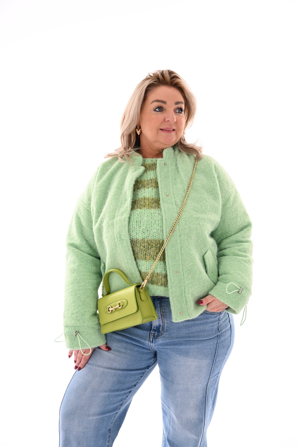 Wavy boucle jasje lichtgroen