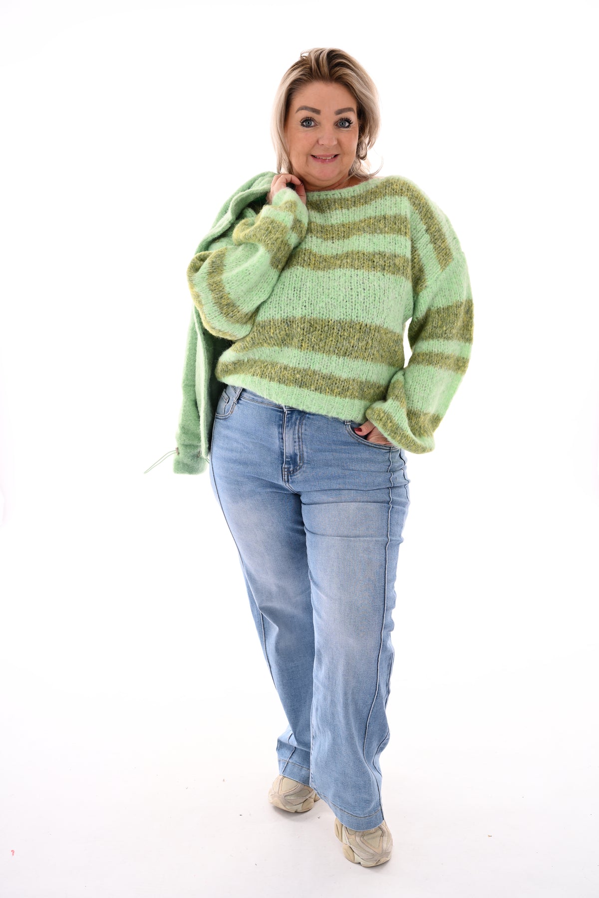 Gebreide trui strepen groen