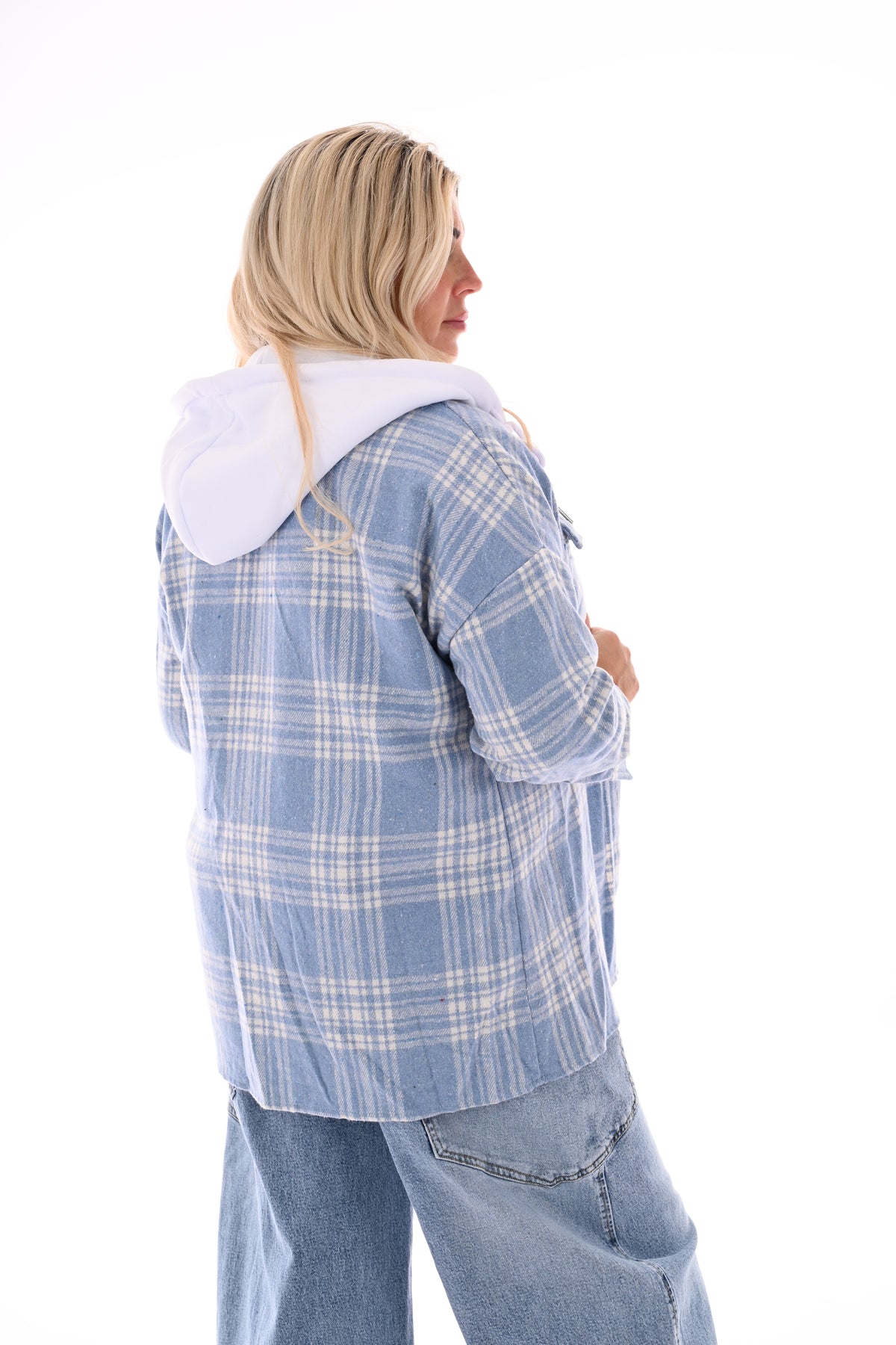 Vest ruitpatroon met capuchon blauw