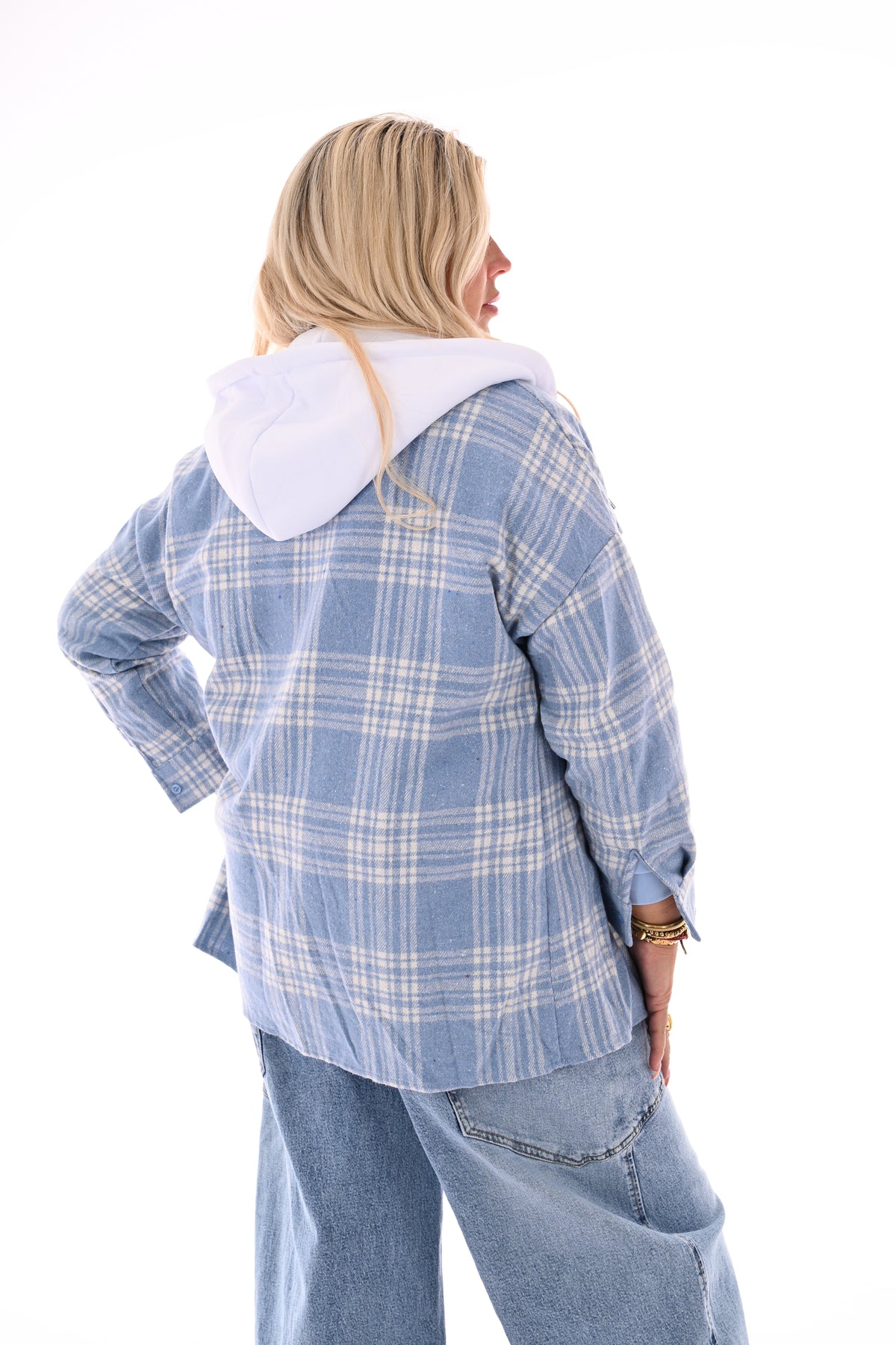 Vest ruitpatroon met capuchon blauw