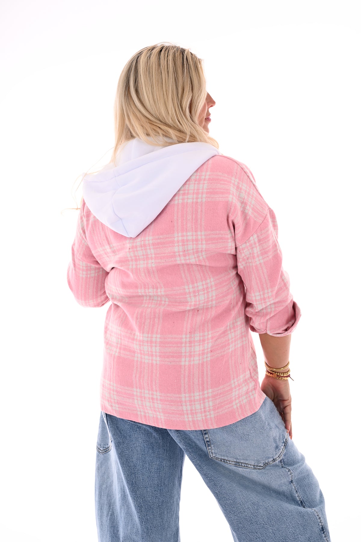 Vest ruitpatroon met capuchon roze