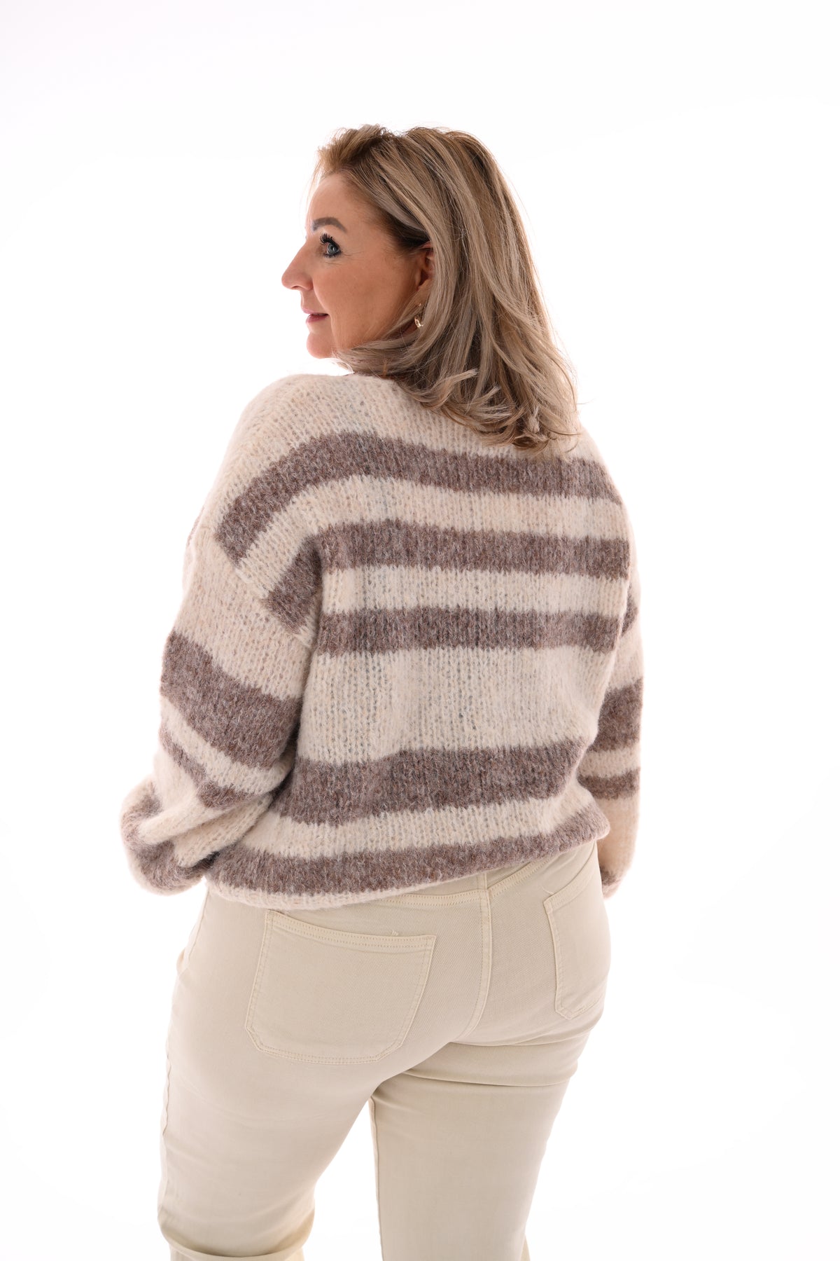 Gebreide trui strepen beige