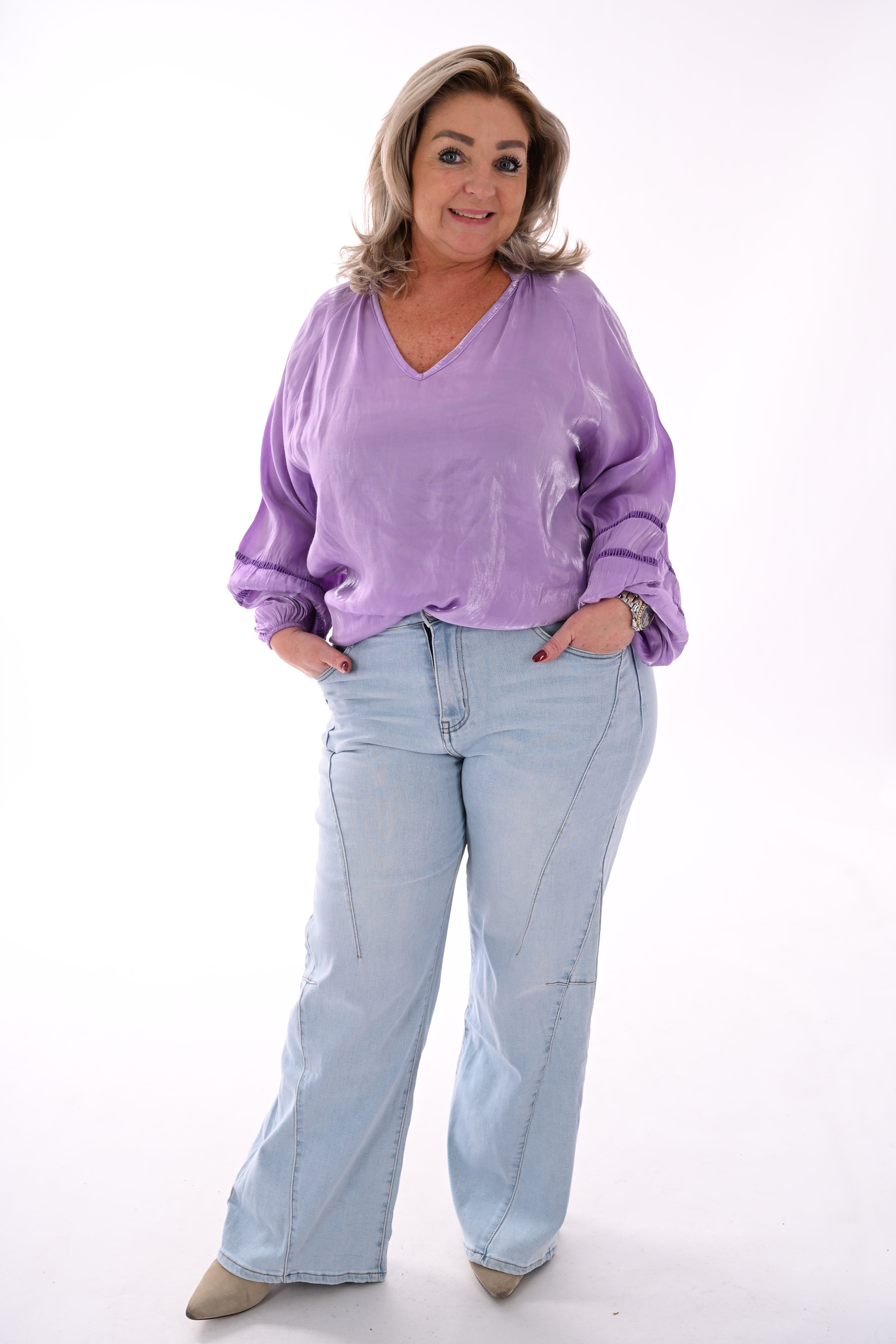 Silky blouse v-hals lila